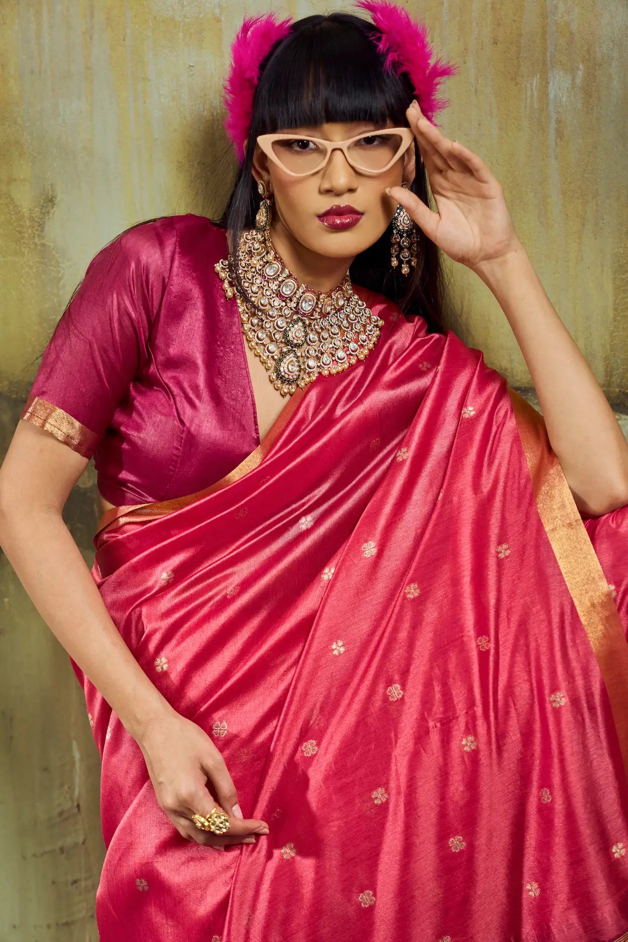 Warm Pink Silk Zari Weaving Saree