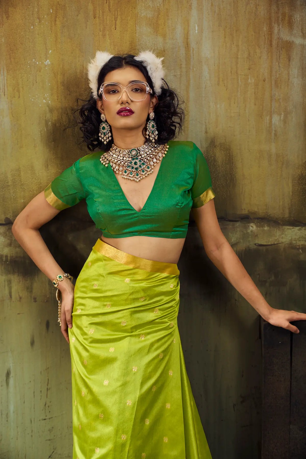 Parrot Green Silk Zari Weaving Saree