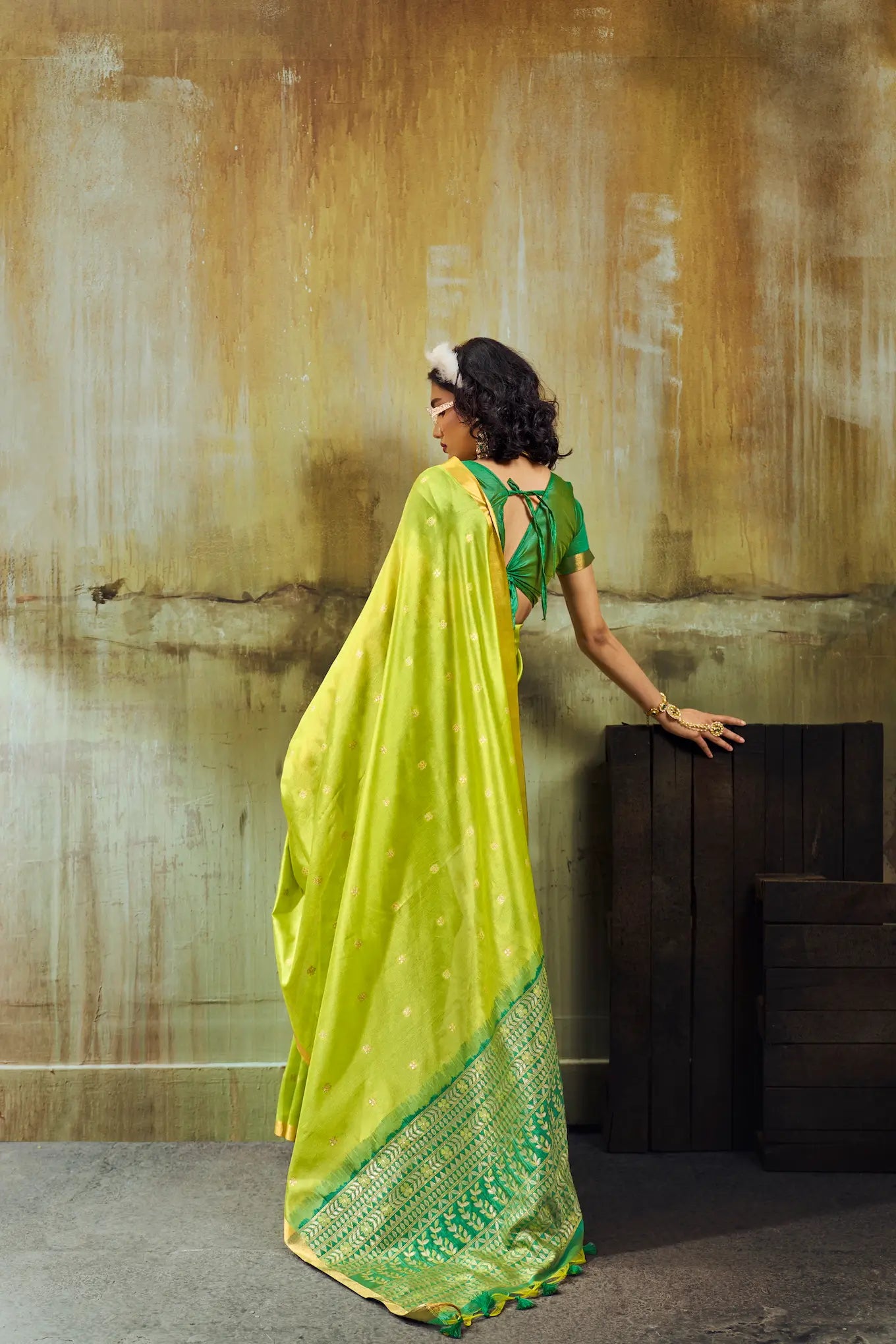 Parrot Green Silk Zari Weaving Saree