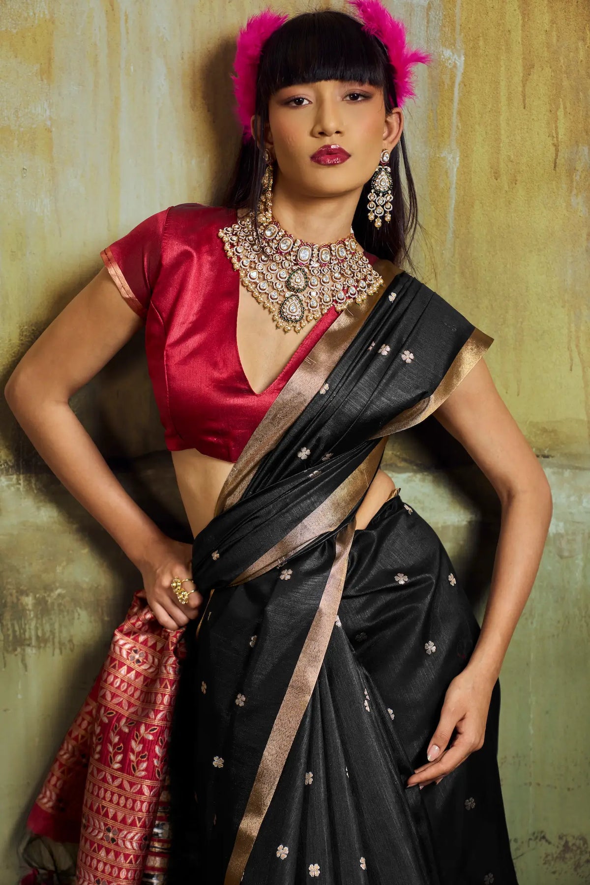 Rich Black Silk Zari Weaving Saree