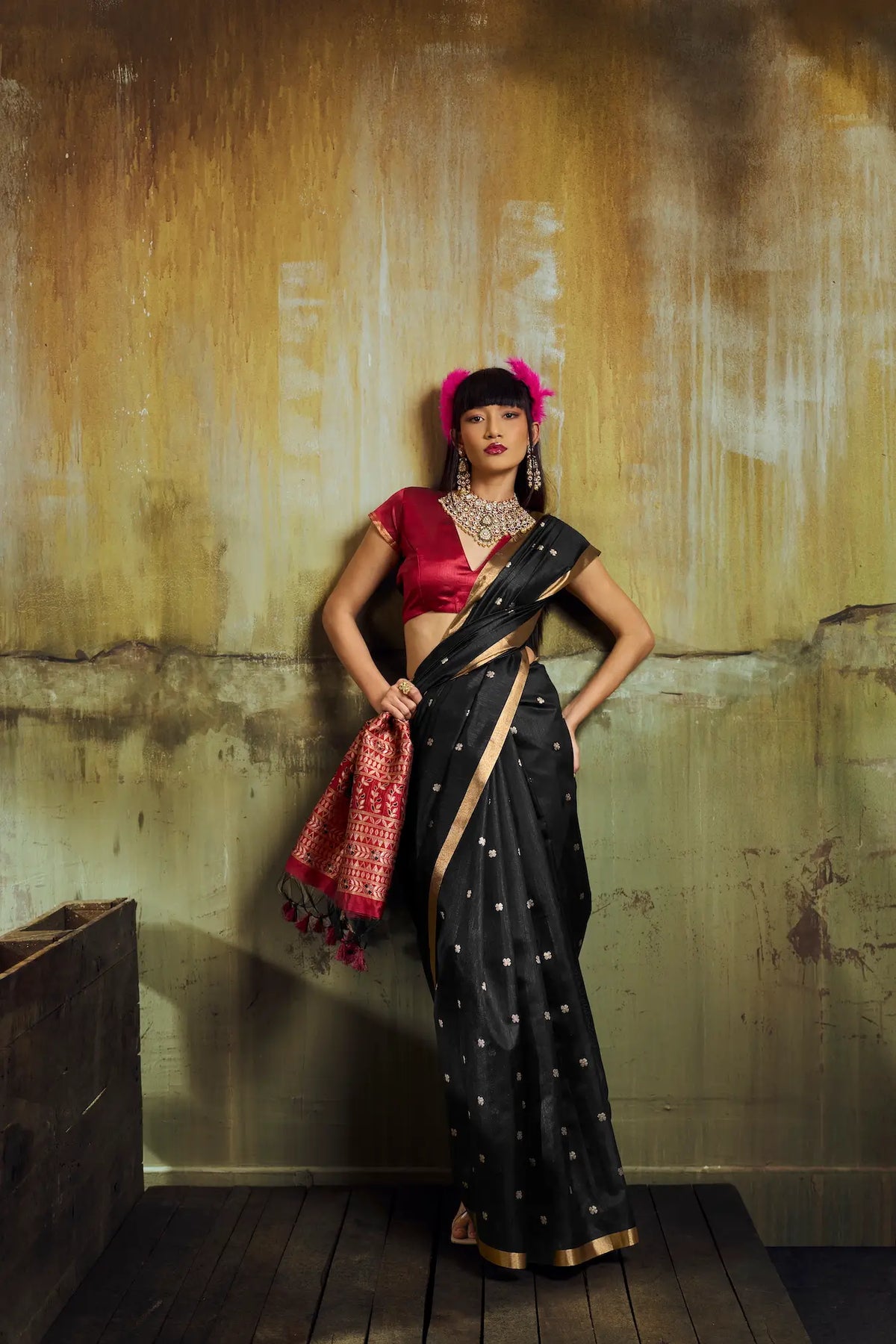 Rich Black Silk Zari Weaving Saree
