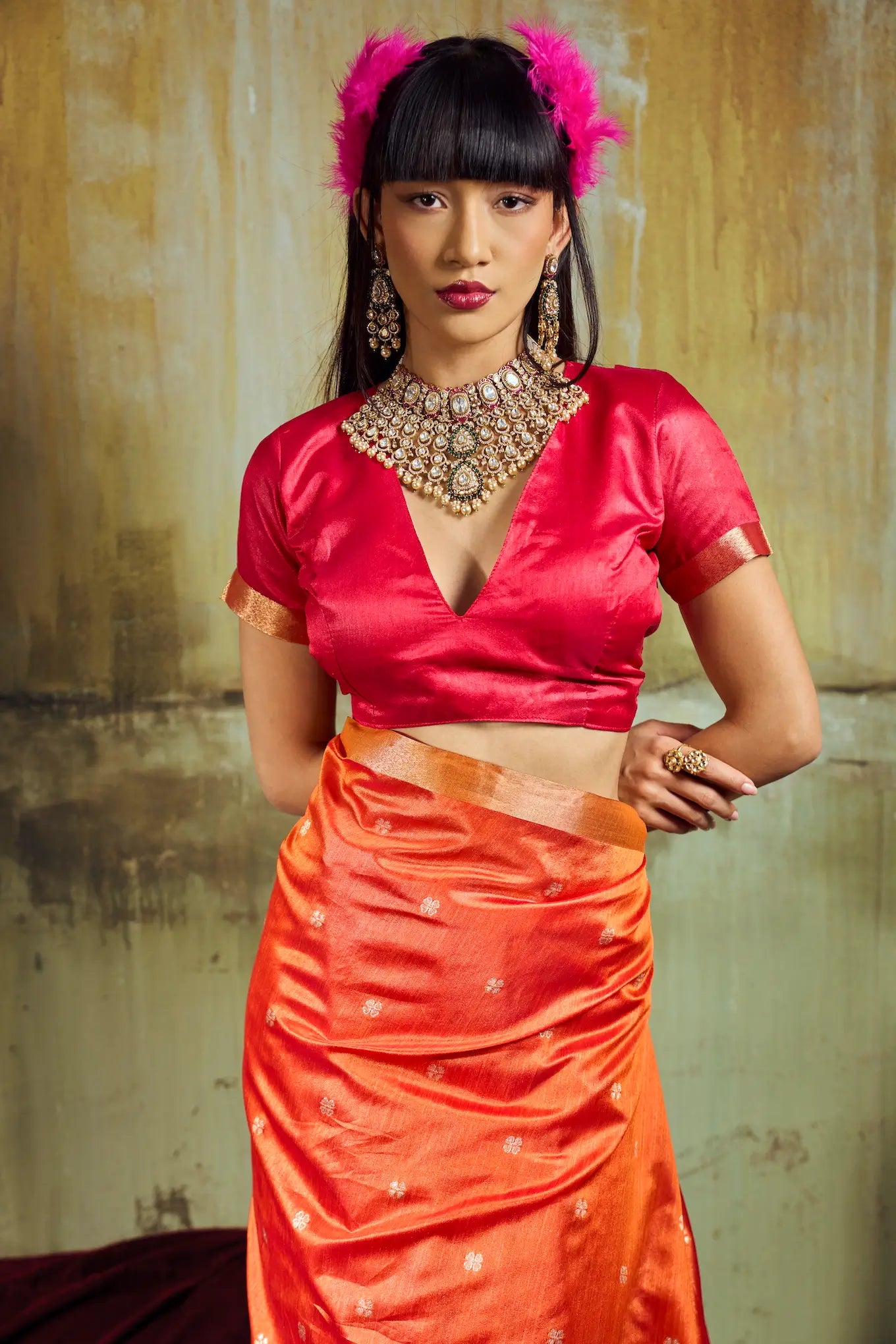 Bright Orange Silk Zari Weaving Saree