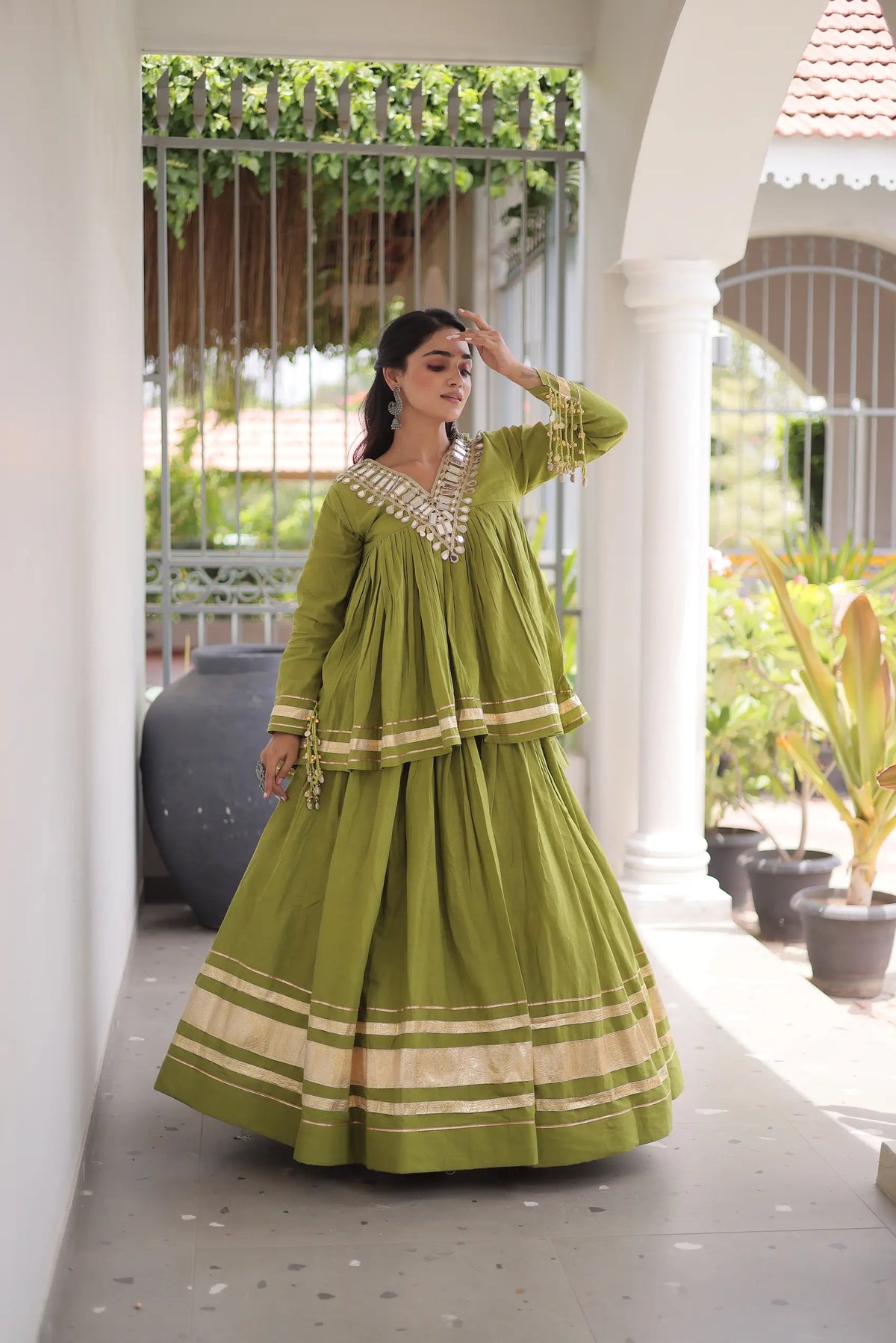 Parrot Green Cotton Navratri Chaniya Choli