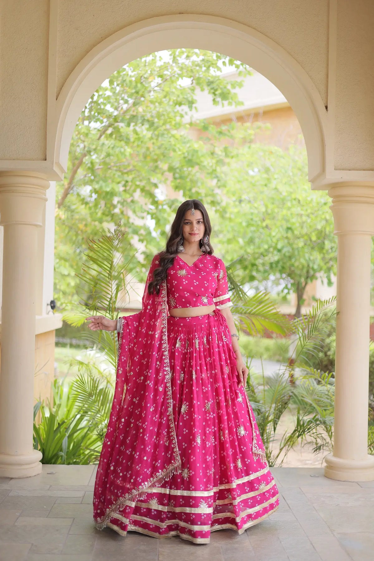 Hot Pink Embroidered Garba Chaniya Choli