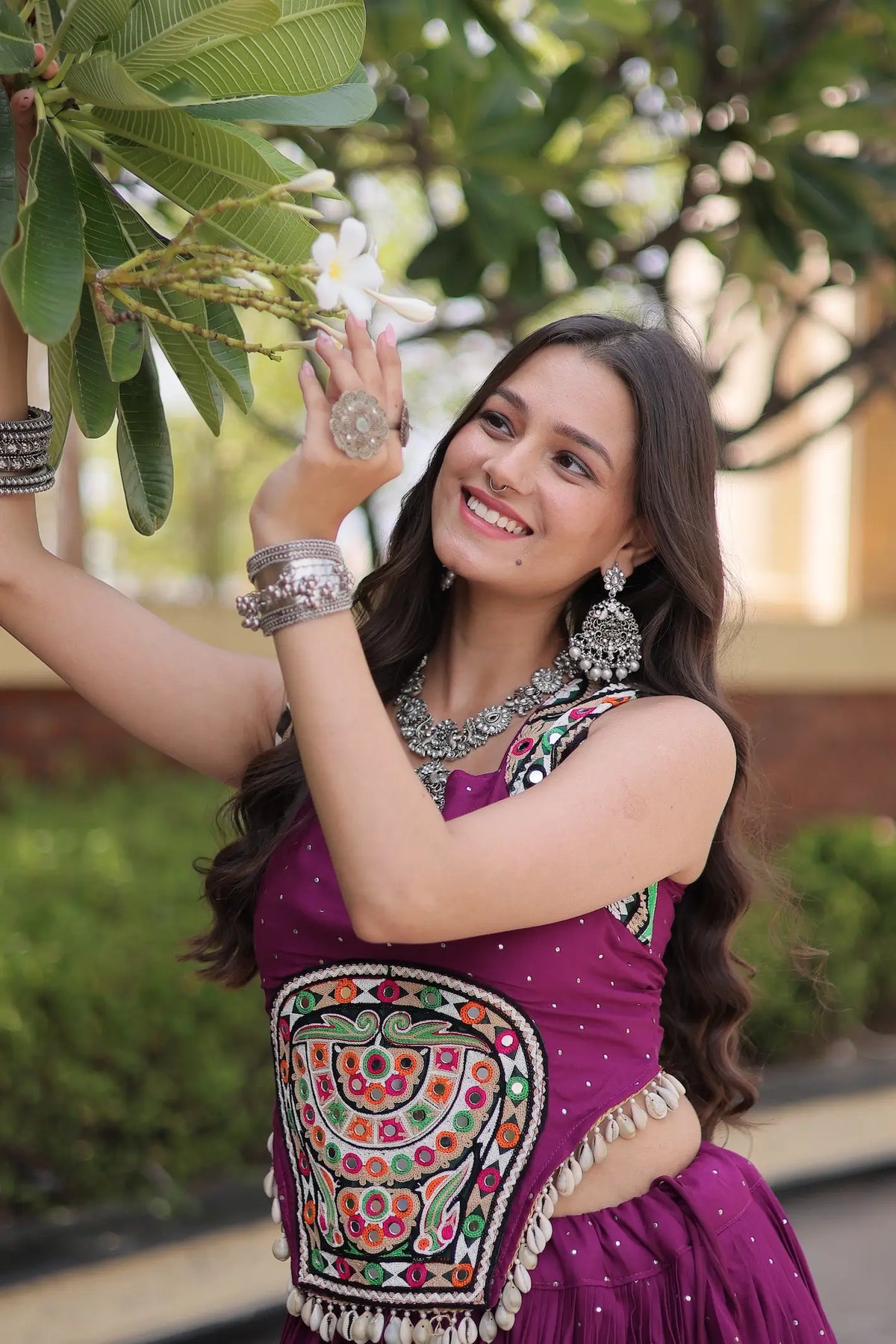 Wine Garba Chaniya Choli With Lace & Gamthi Work