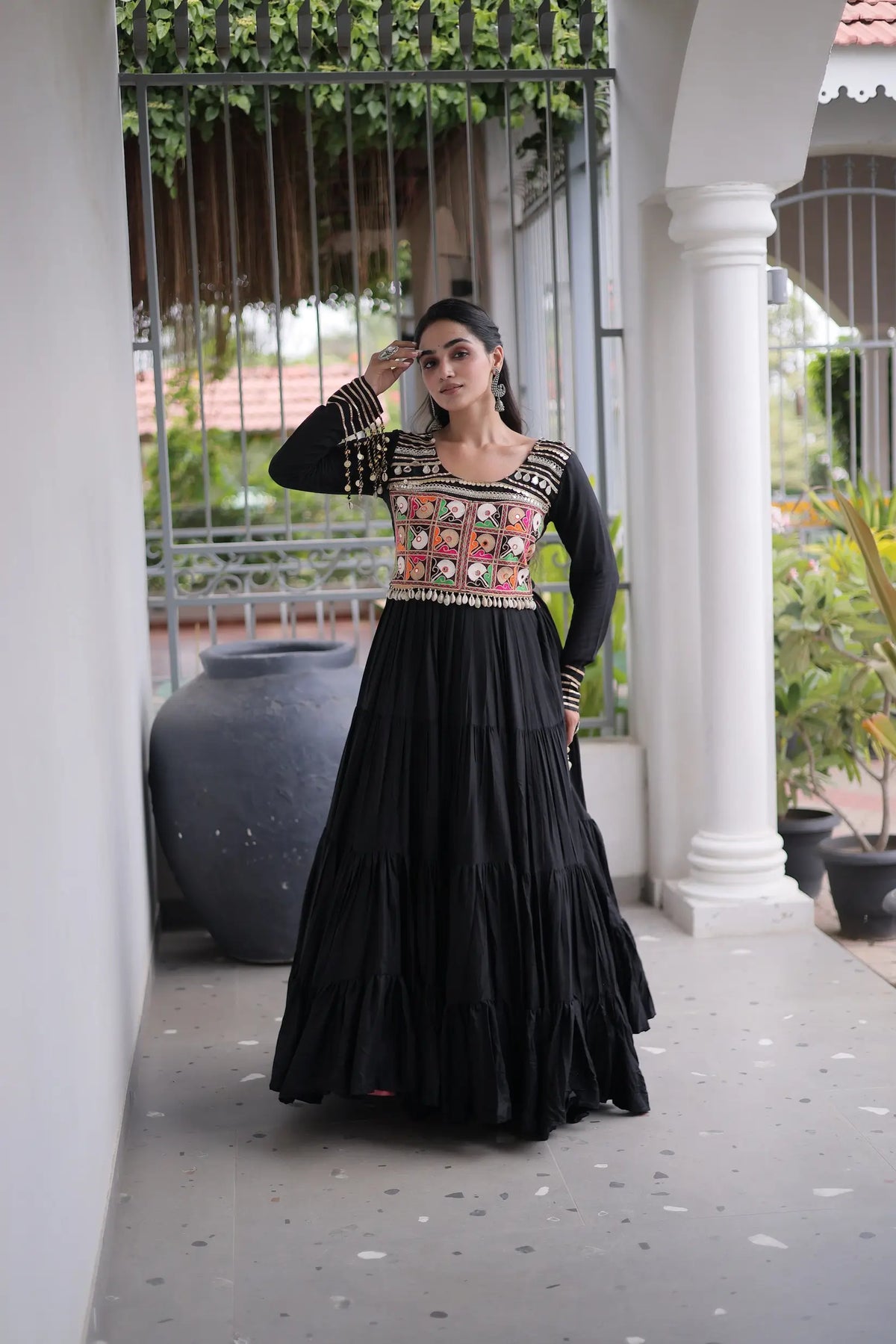 Black Gamthi Work Navratri Gown