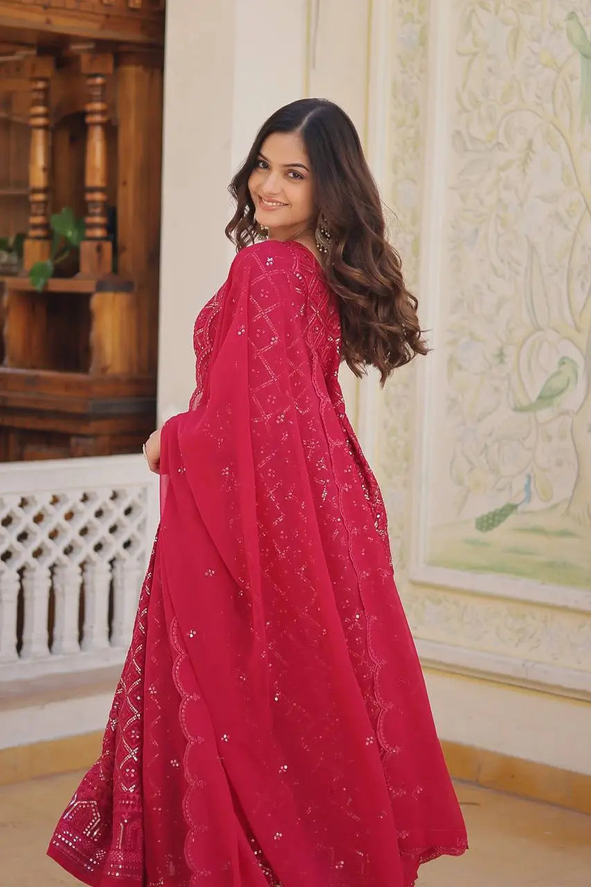 Pink Georgette Heavy Embroidered Anarkali Gown with Dupatta