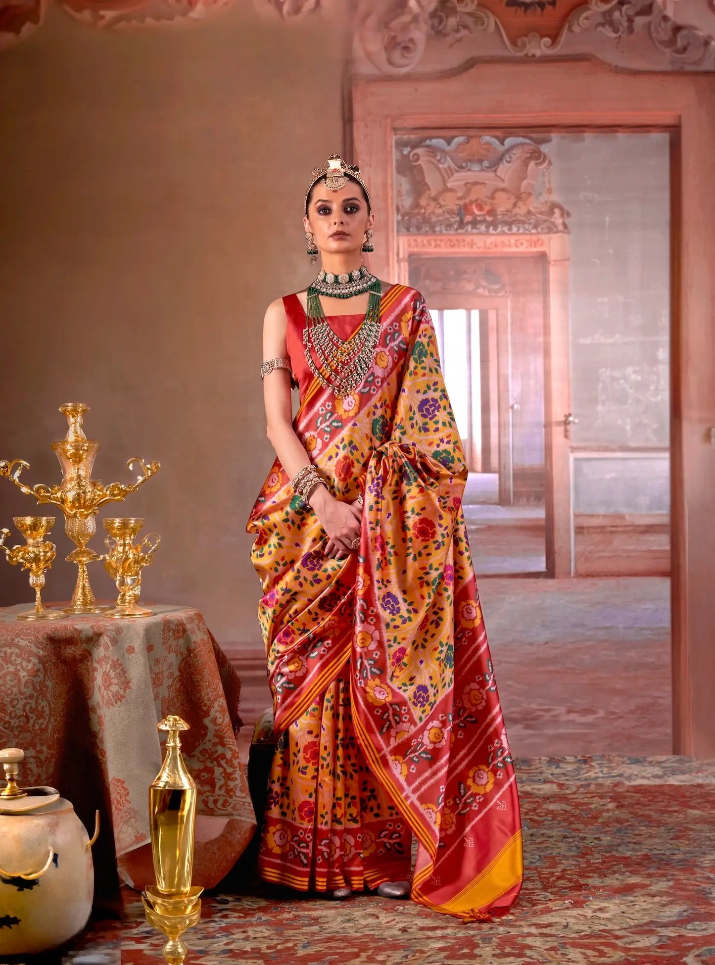 Mustard Yellow-Red Patan Patola Saree