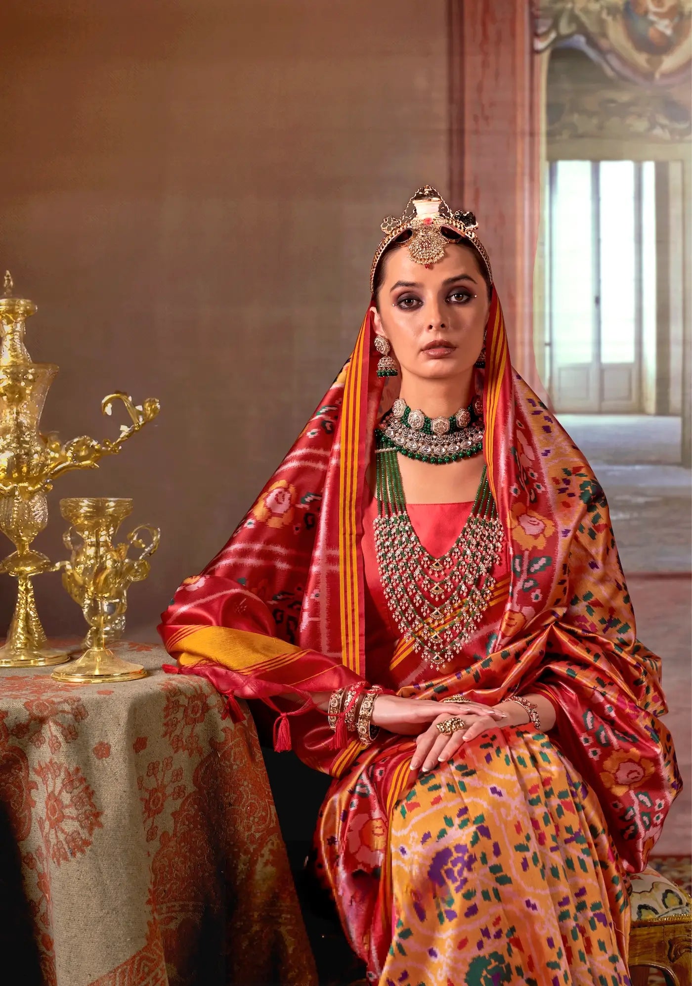 Mustard Yellow-Red Patan Patola Saree