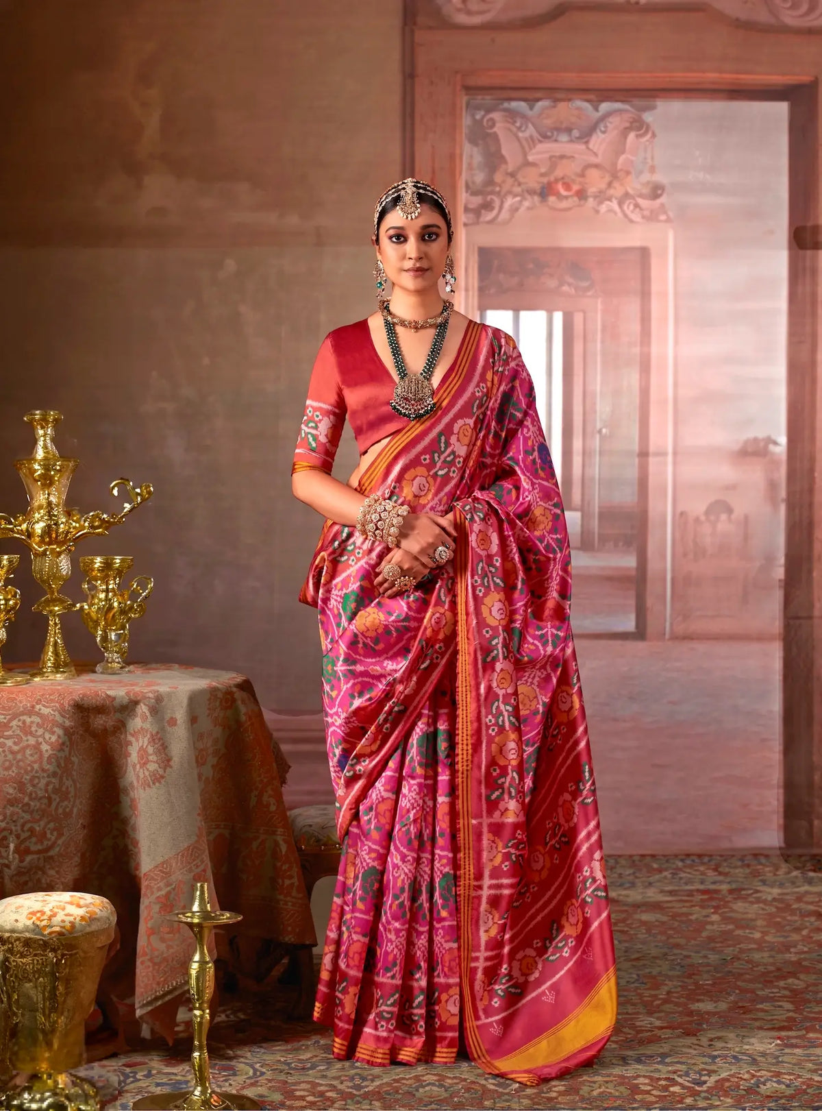 Rosy Pink-Red Patan Patola Saree
