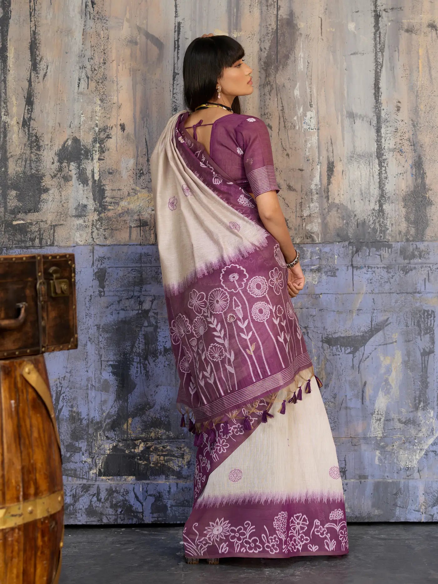 Beige-Mauve Handloom Cotton Saree