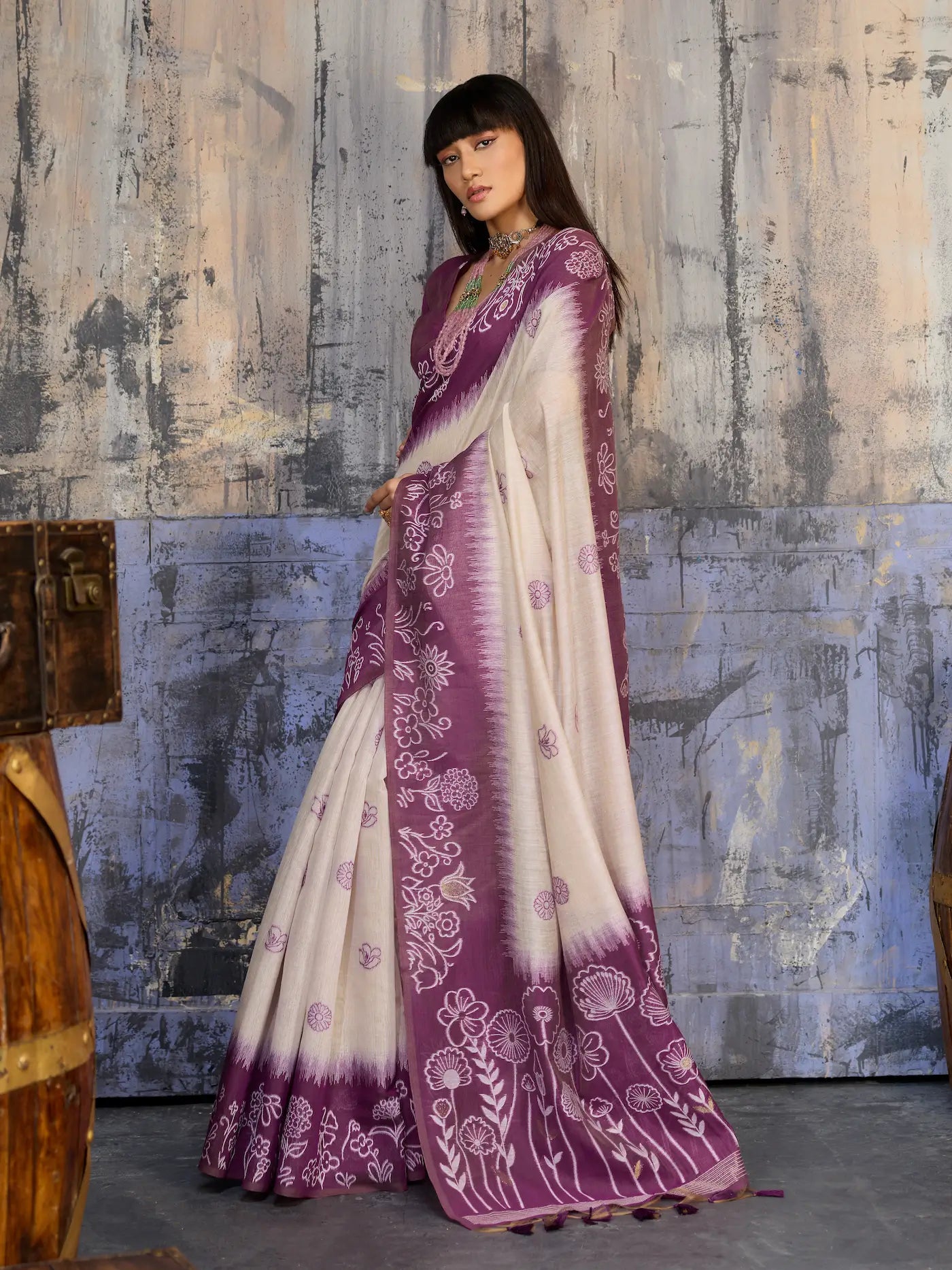 Beige-Mauve Handloom Cotton Saree
