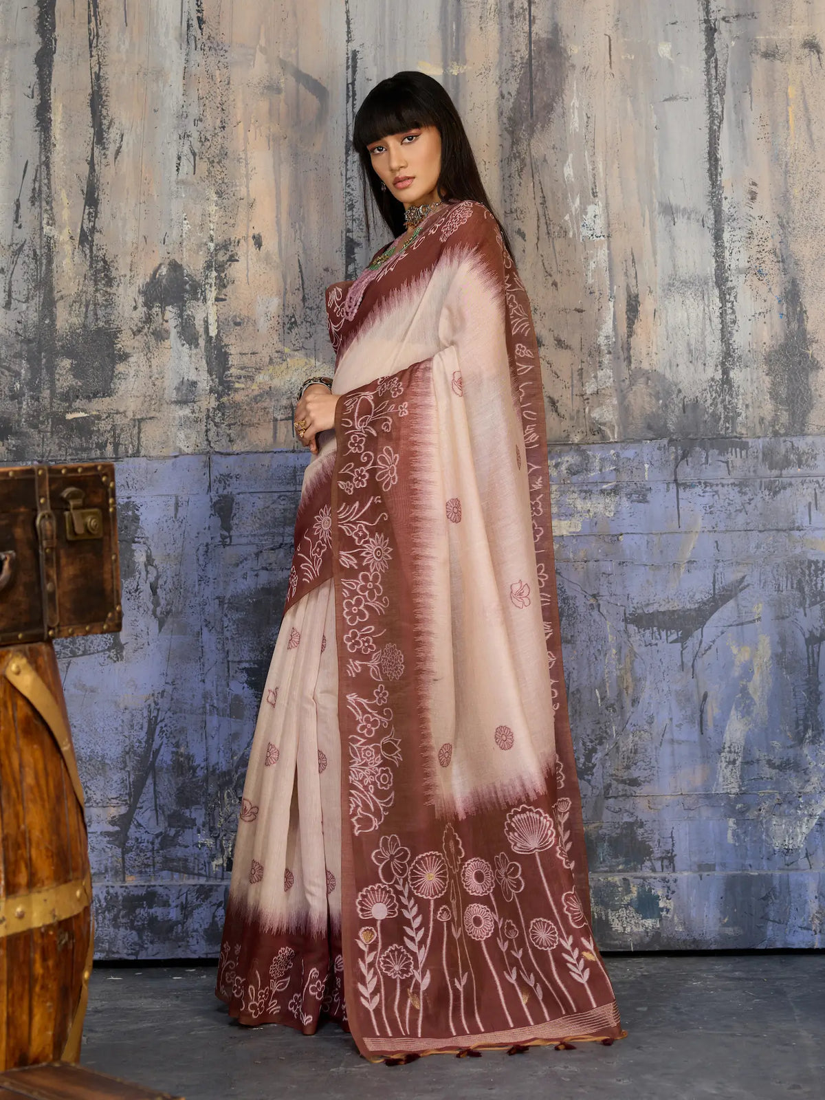 Beige-Brown Handloom Cotton Saree