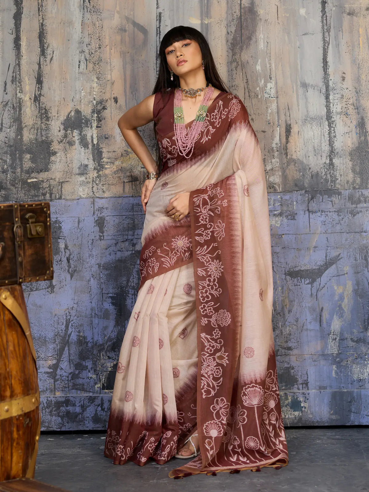 Beige-Brown Handloom Cotton Saree