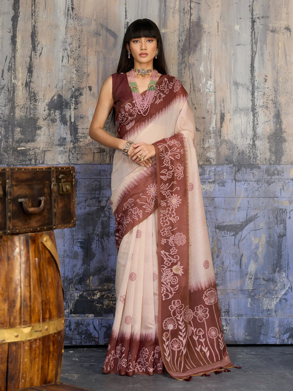Beige-Brown Handloom Cotton Saree
