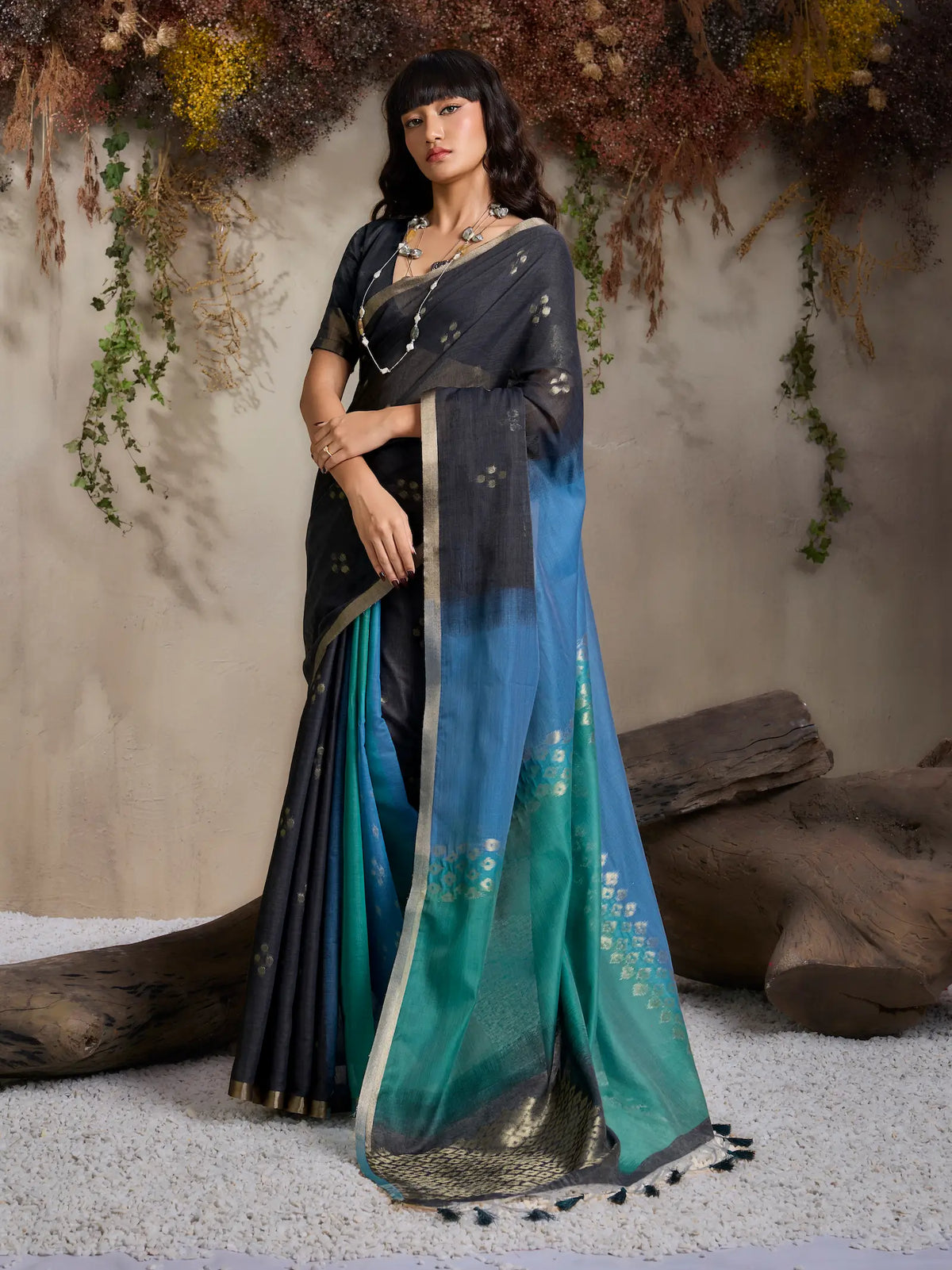 Teal Blue-Green Handloom Cotton Saree