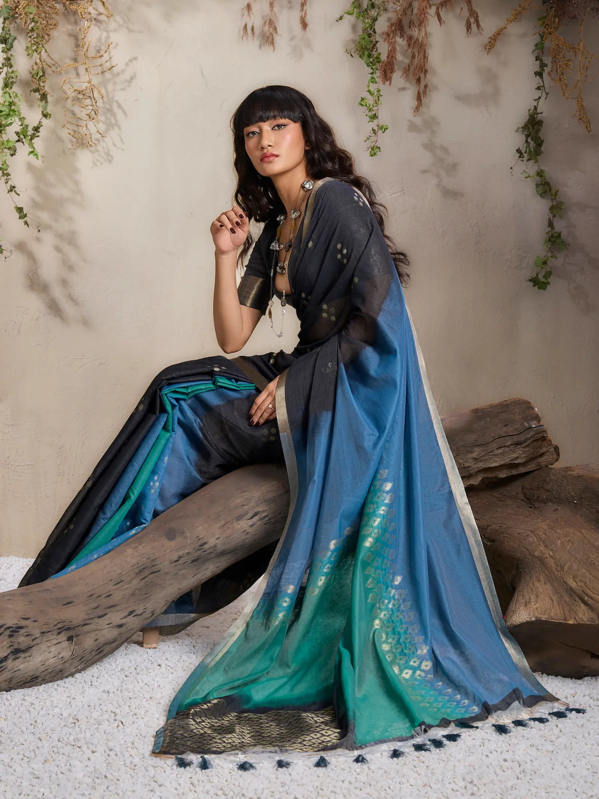 Teal Blue-Green Handloom Cotton Saree