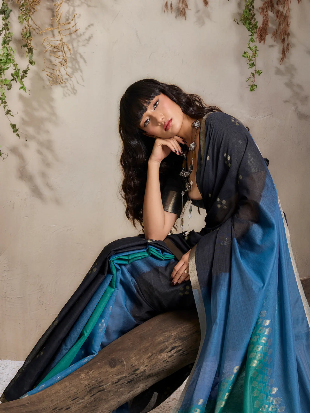 Teal Blue-Green Handloom Cotton Saree