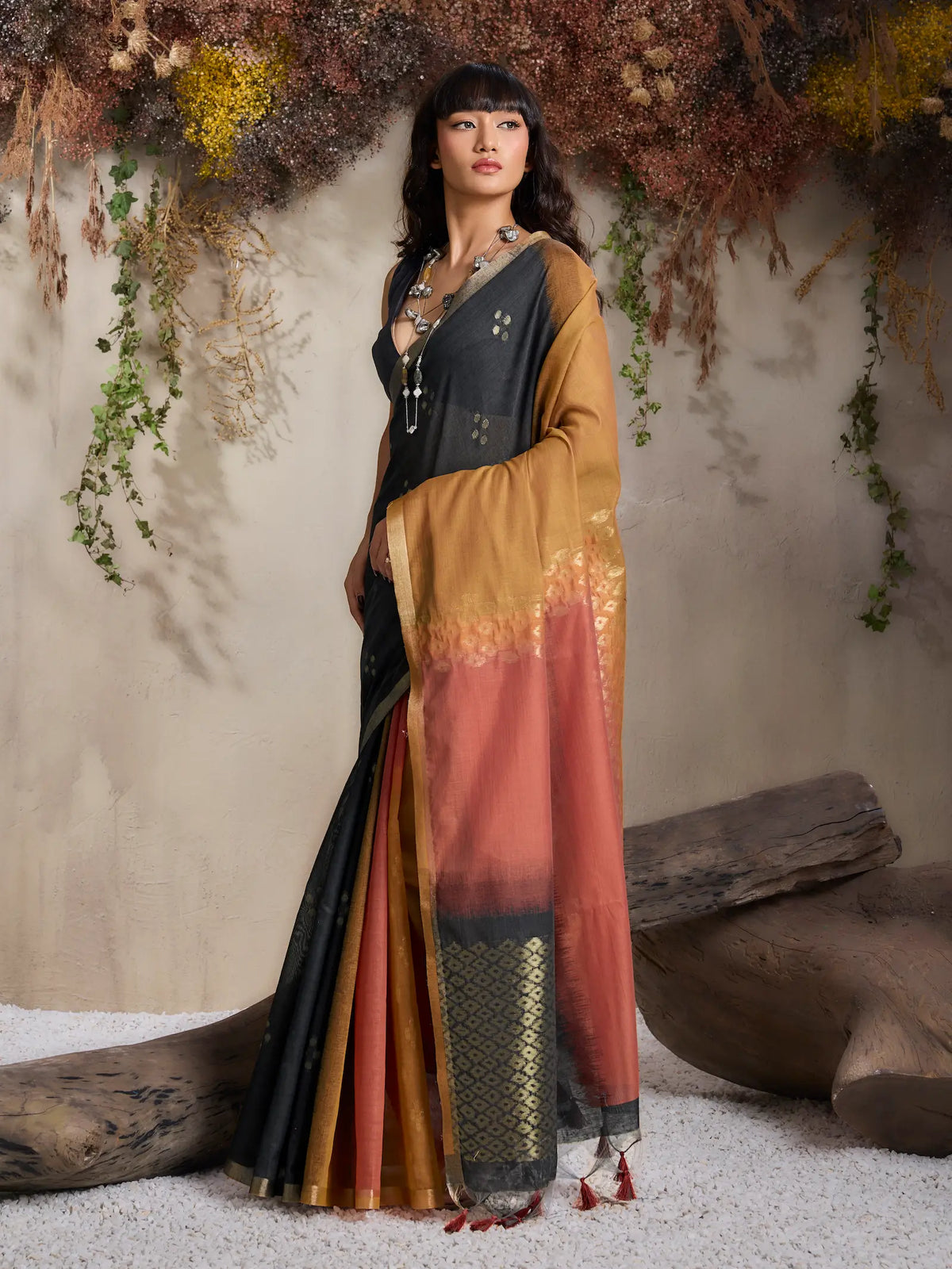 Mustard-Orange Handloom Cotton Saree