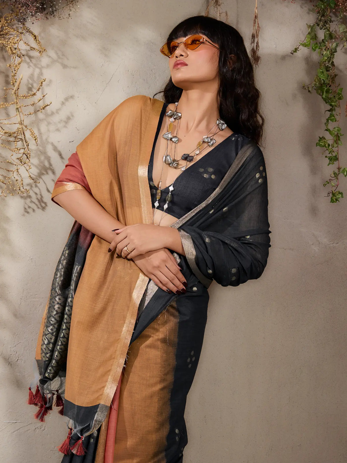 Mustard-Orange Handloom Cotton Saree
