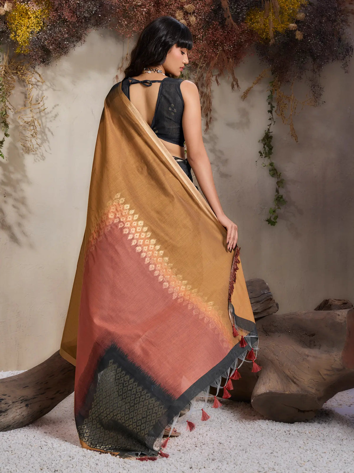 Mustard-Orange Handloom Cotton Saree