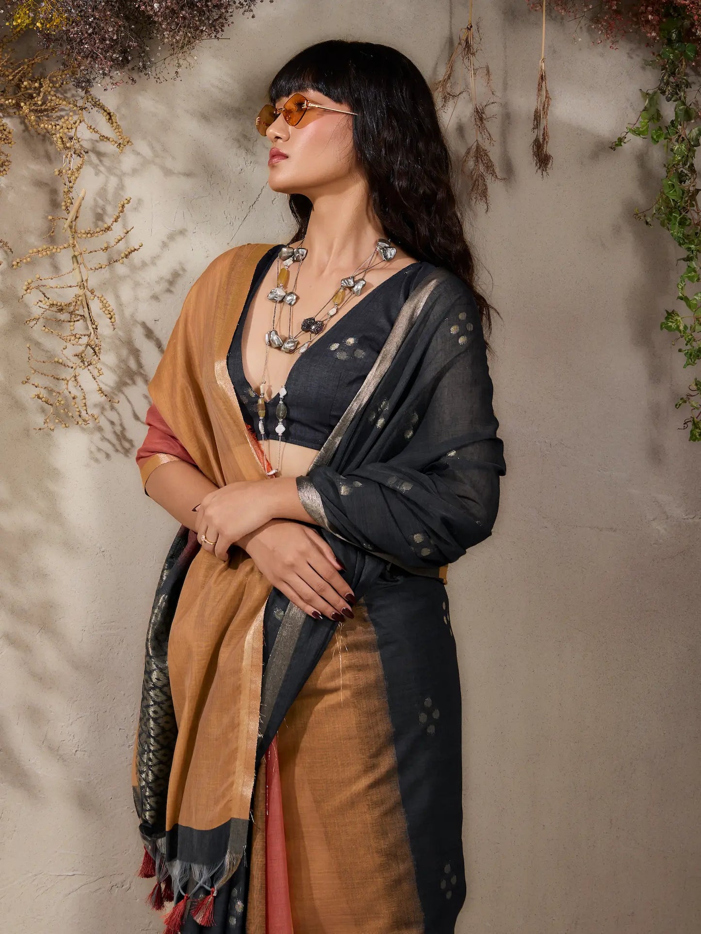 Mustard-Orange Handloom Cotton Saree