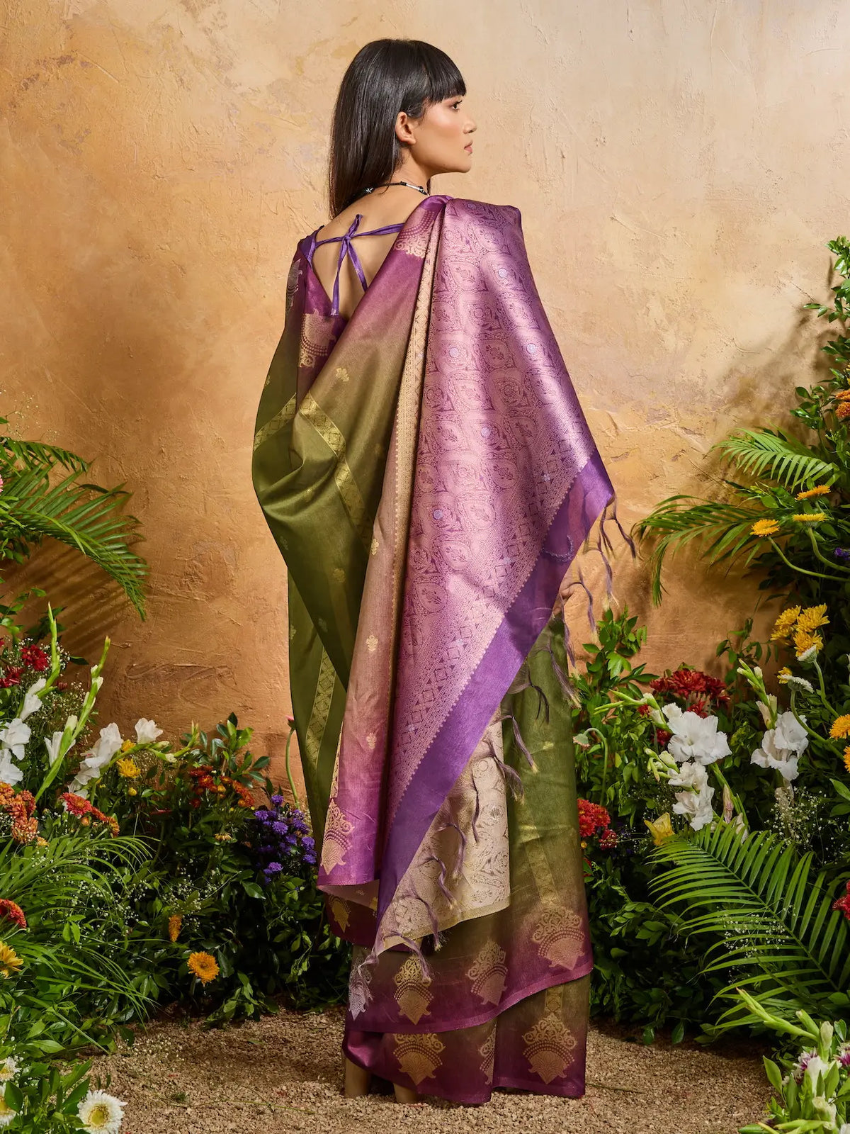 Olive Green Handloom Weaving Silk Saree