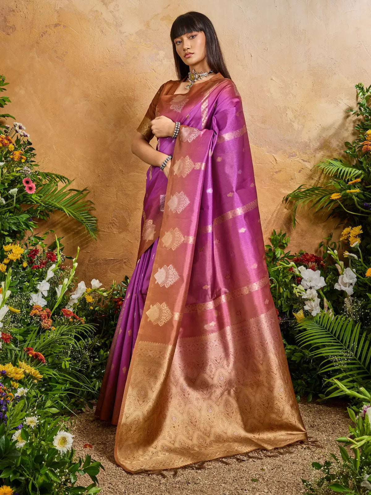 Hot Pink Handloom Weaving Silk Saree