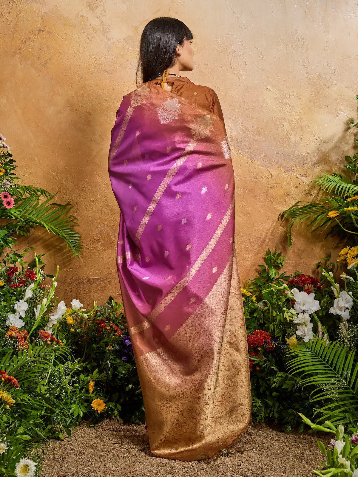 Hot Pink Handloom Weaving Silk Saree