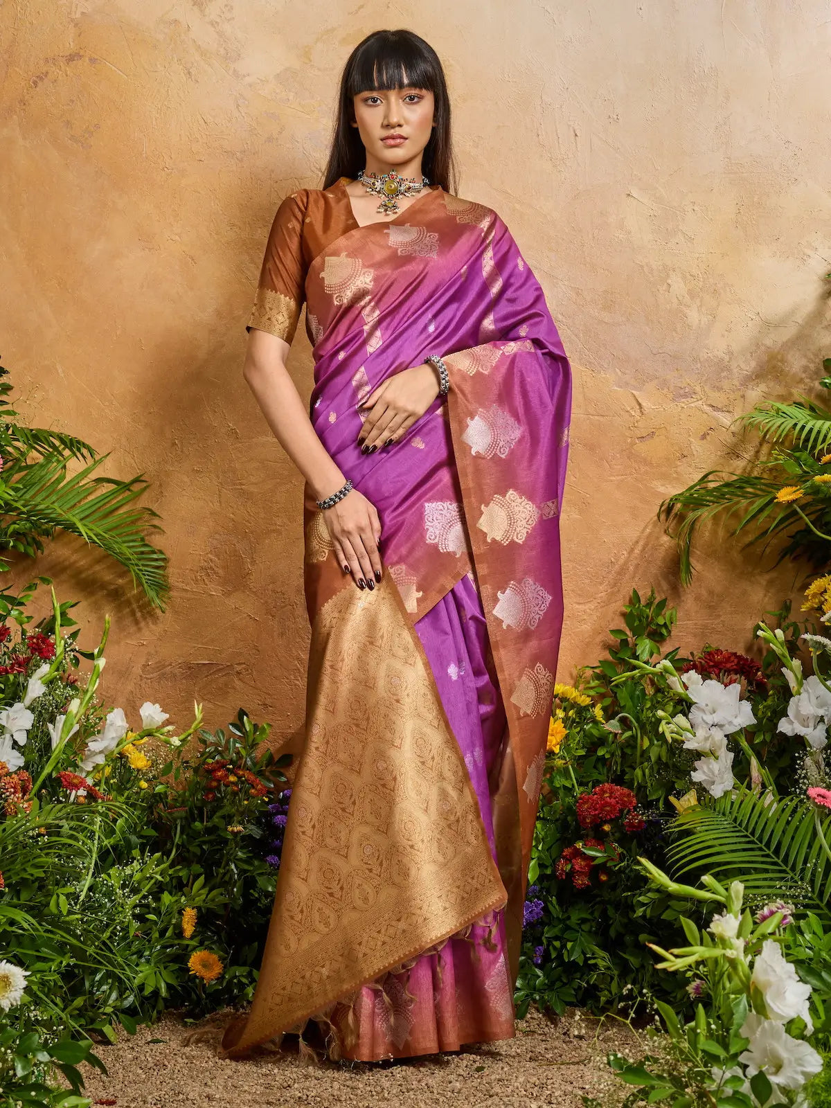 Hot Pink Handloom Weaving Silk Saree