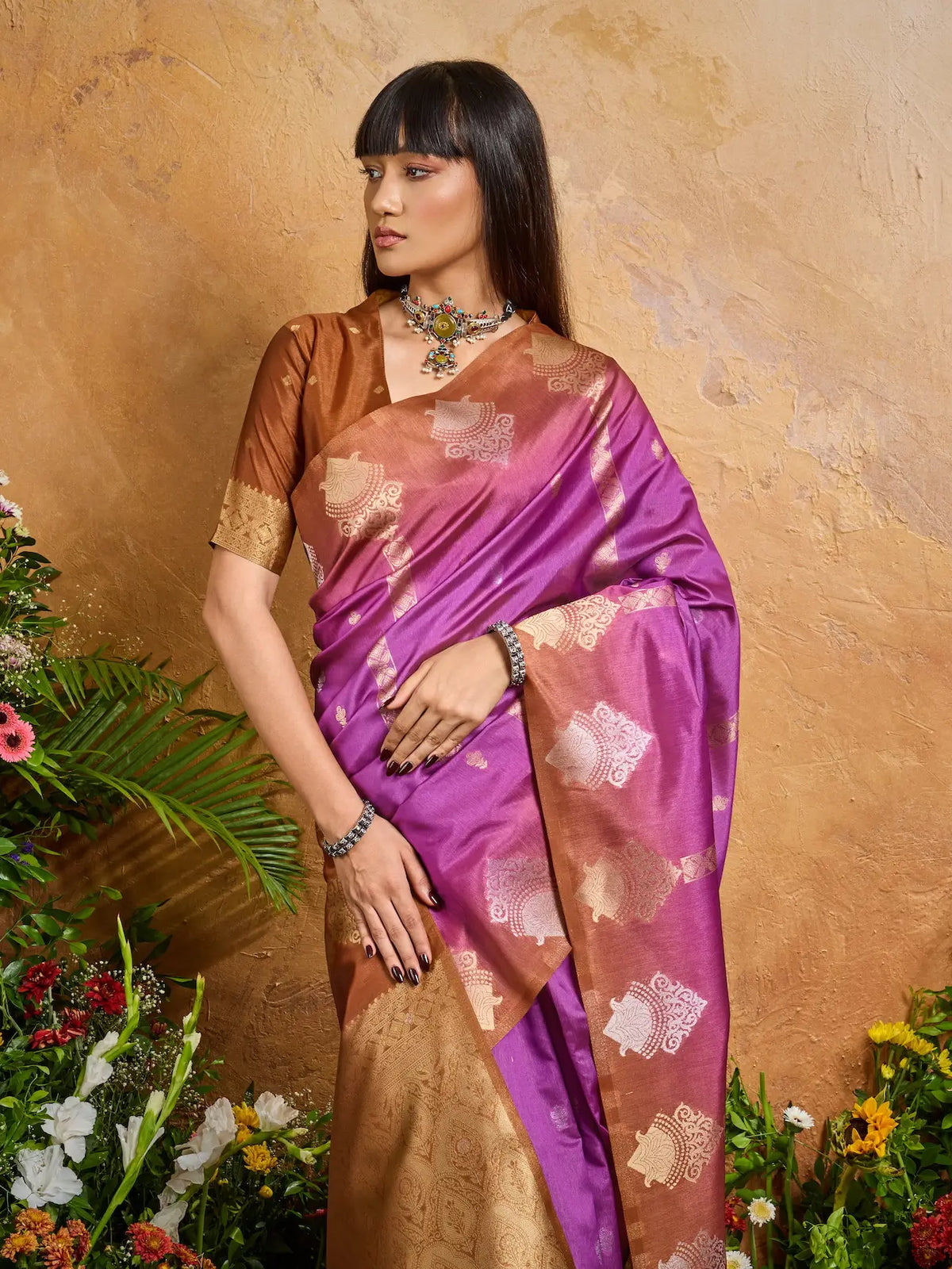 Hot Pink Handloom Weaving Silk Saree