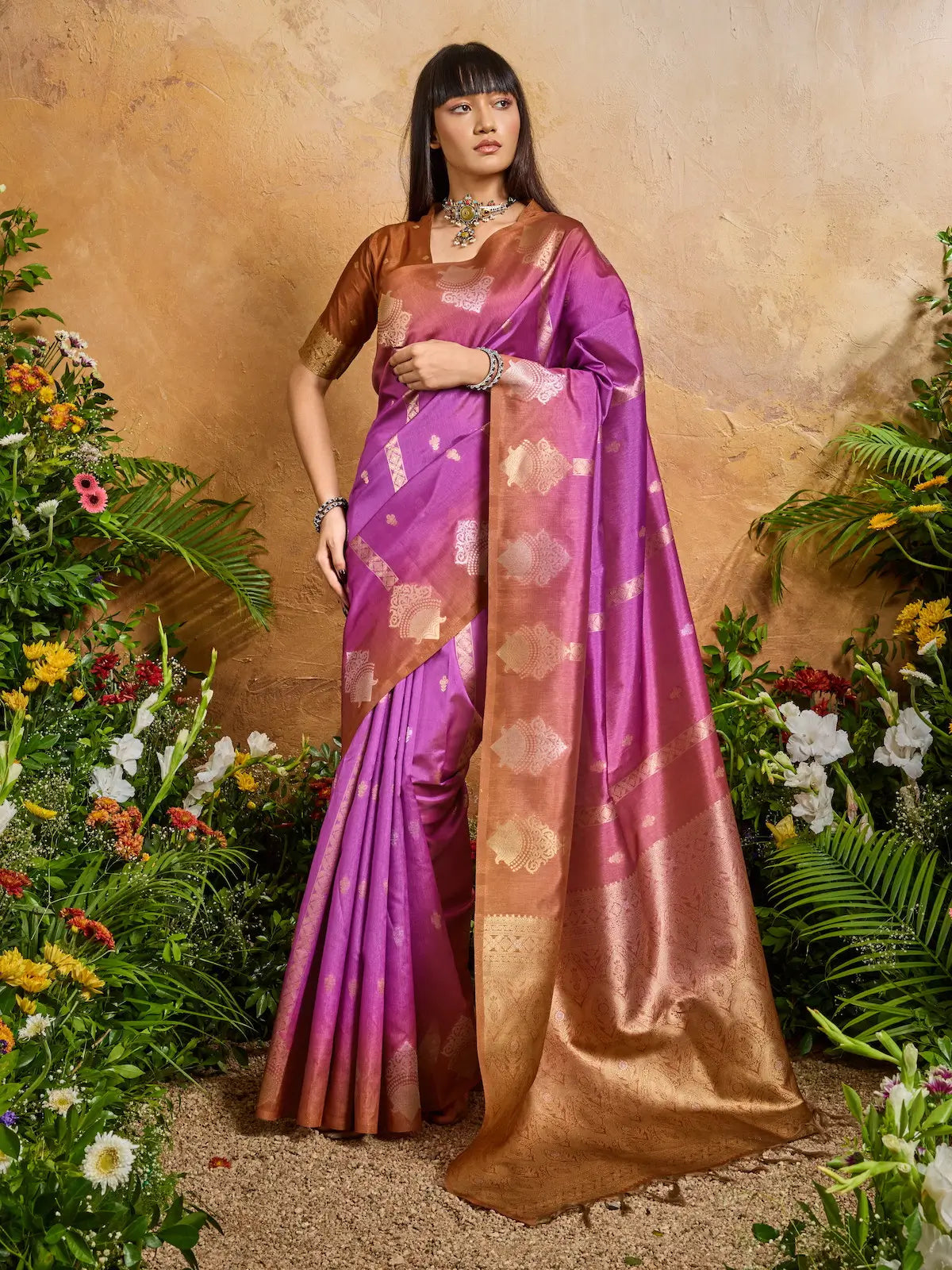 Hot Pink Handloom Weaving Silk Saree
