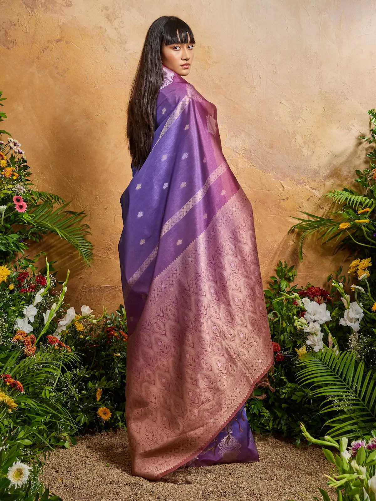 Slate Blue Handloom Weaving Silk Saree
