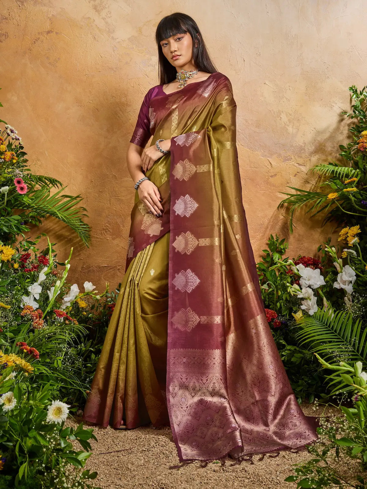 Dark Mustard Handloom Weaving Silk Saree