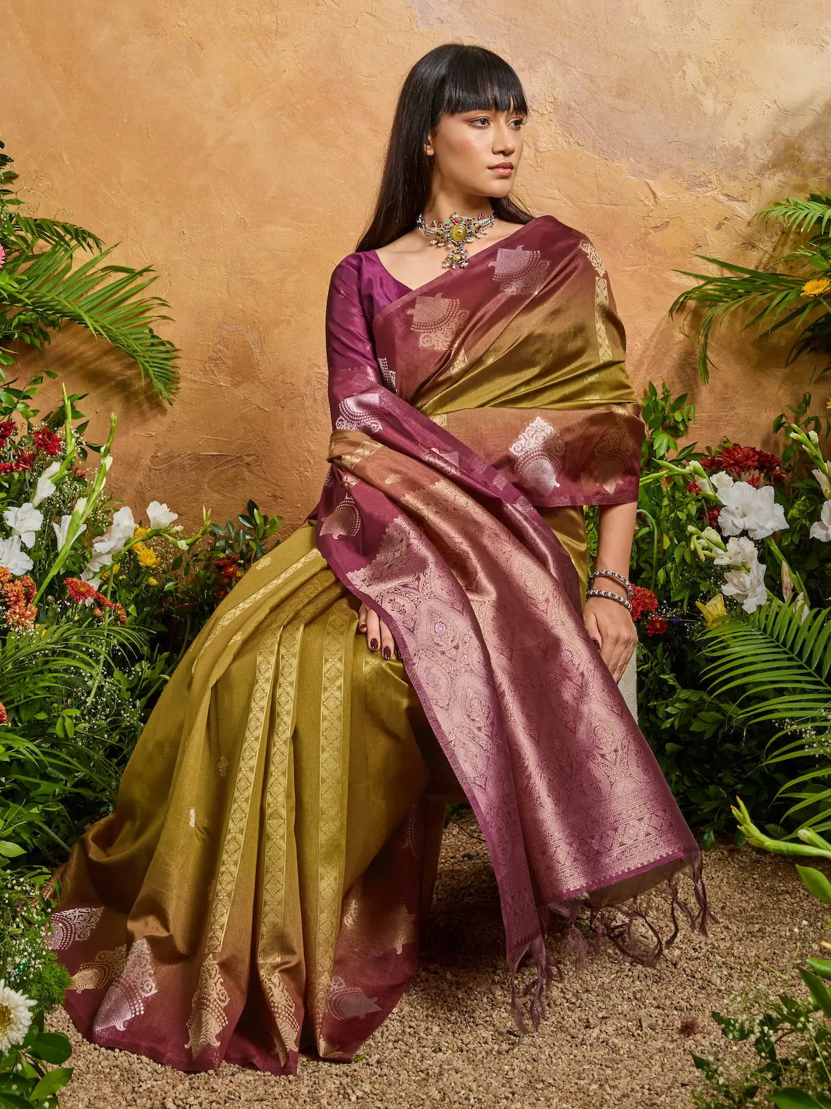 Dark Mustard Handloom Weaving Silk Saree