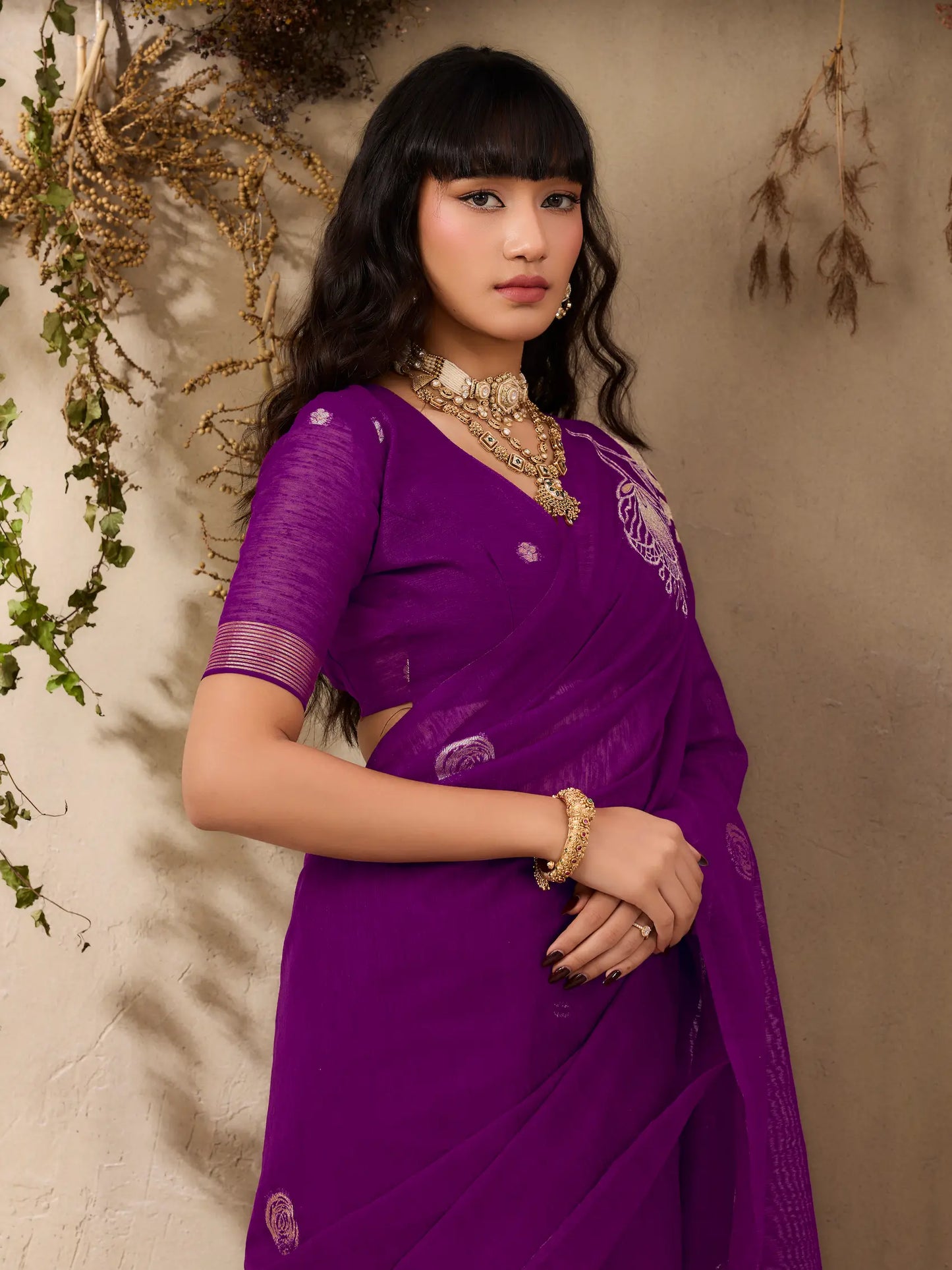 Grape Purple Zari Weaving Silk Saree