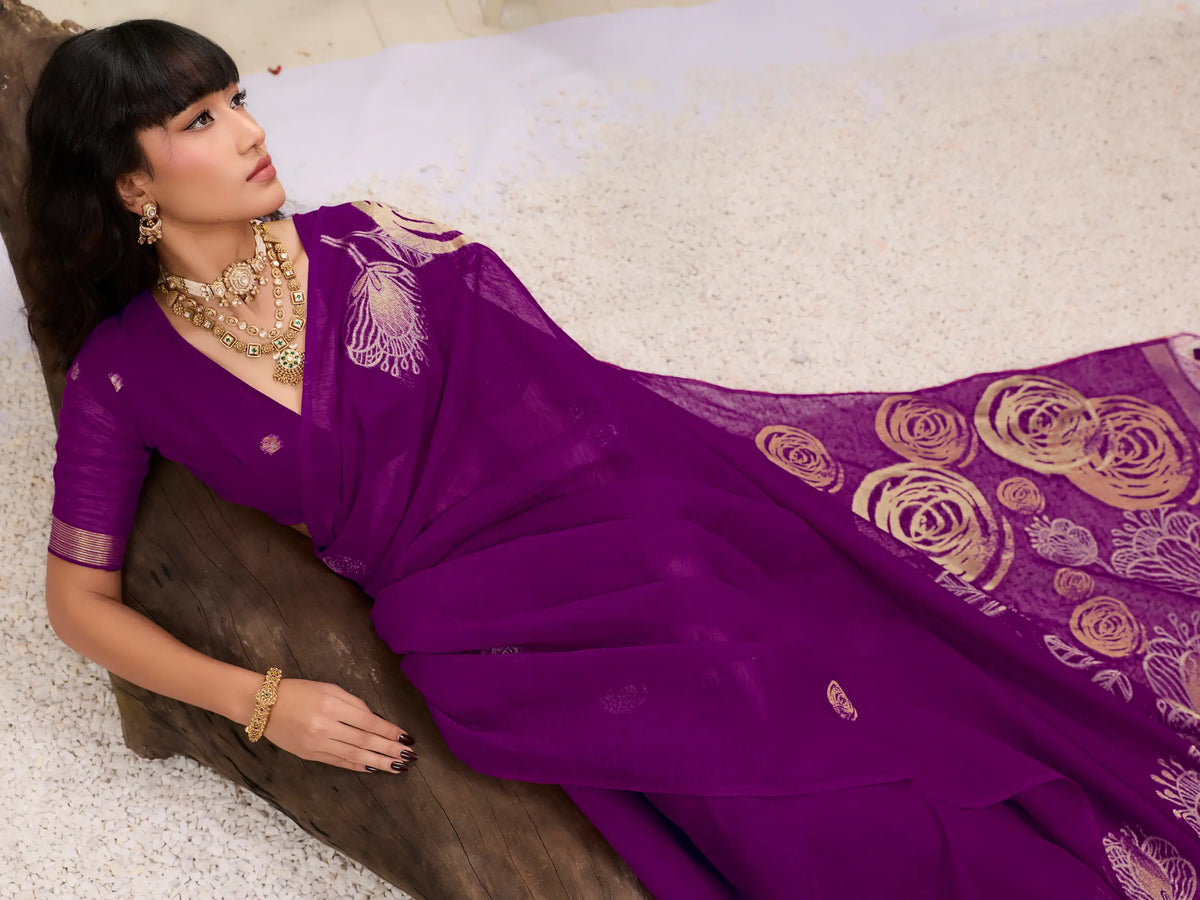 Grape Purple Zari Weaving Silk Saree