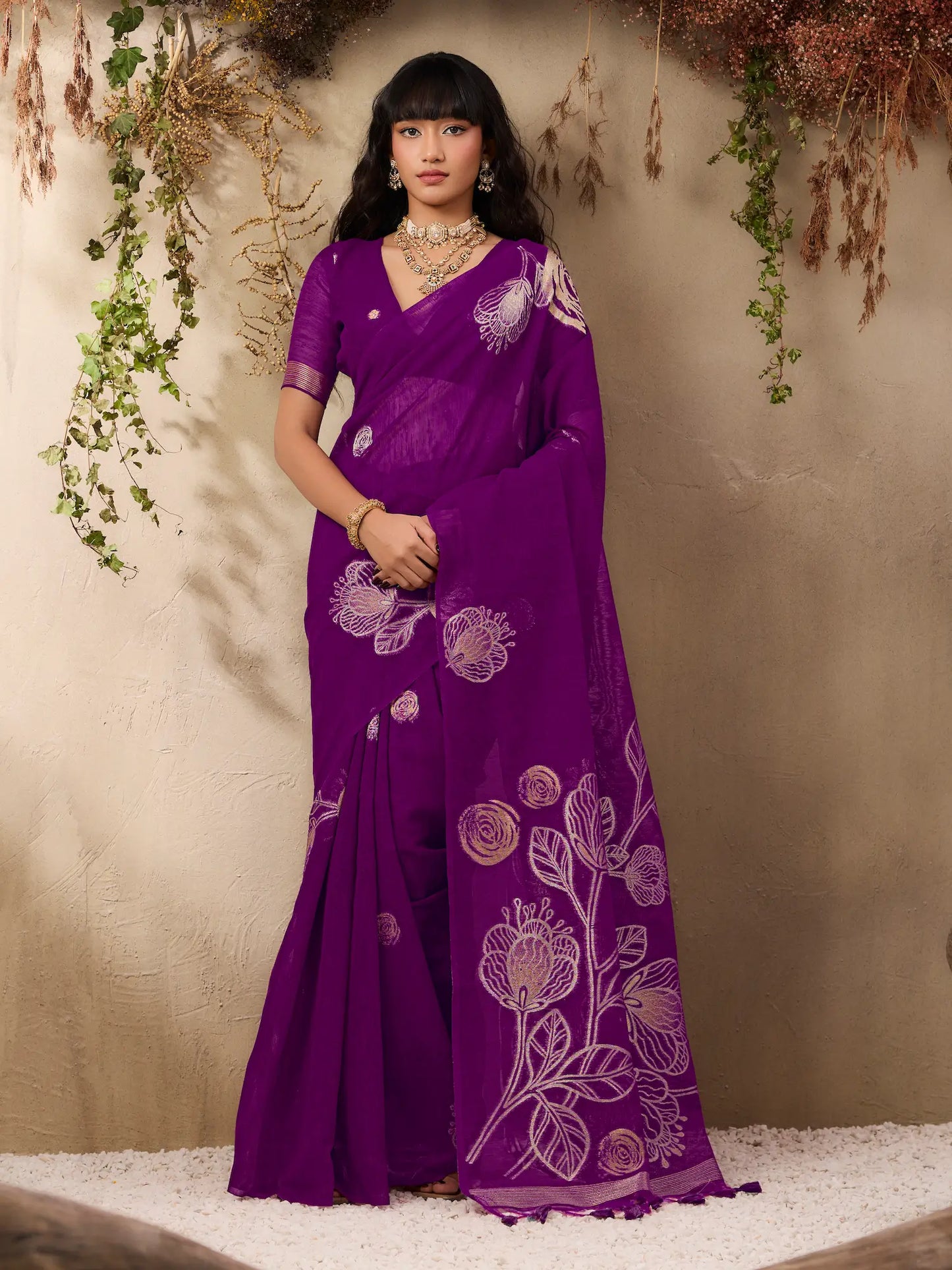 Grape Purple Zari Weaving Silk Saree