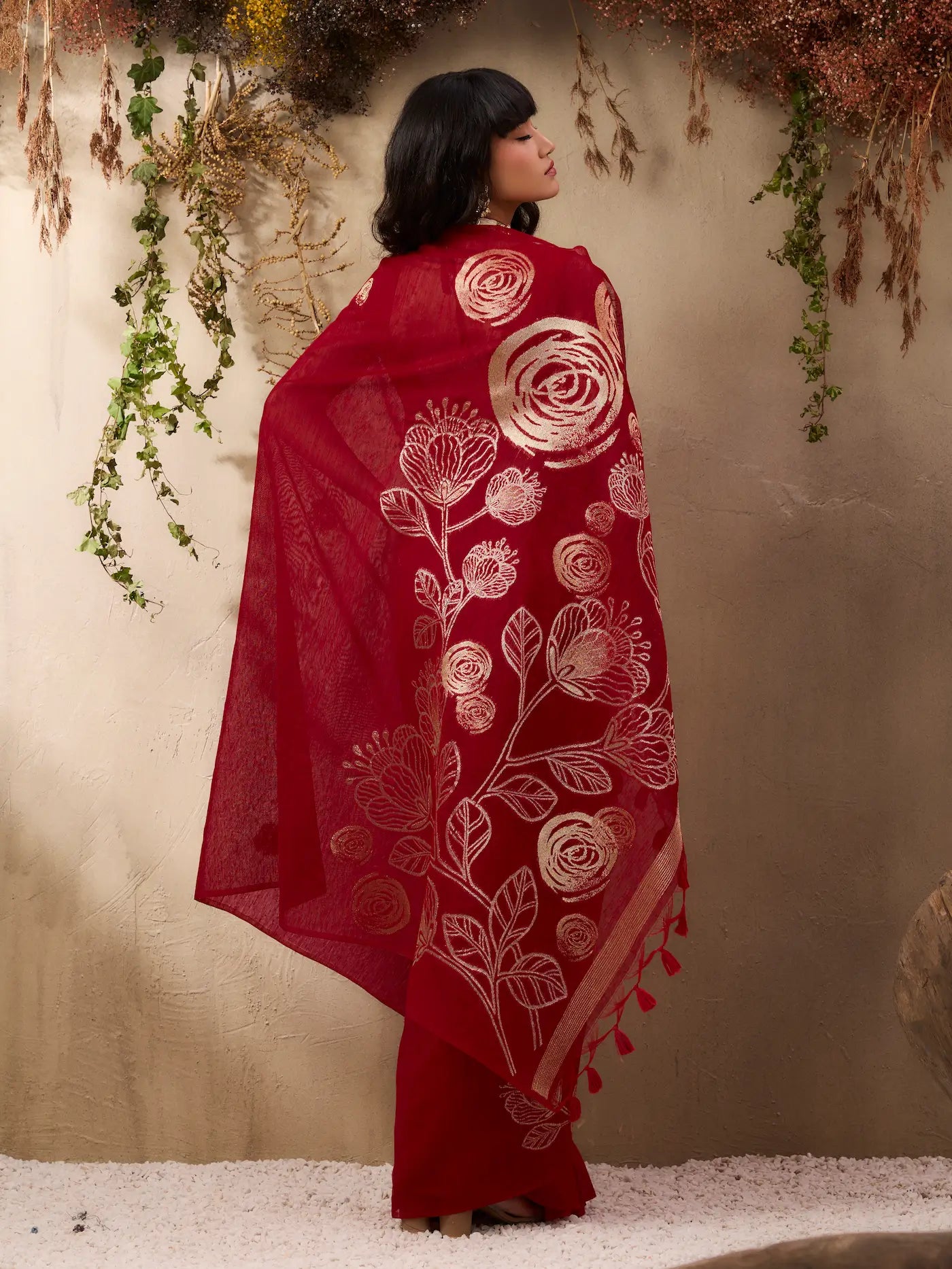 Crimson Red Zari Weaving Silk Saree