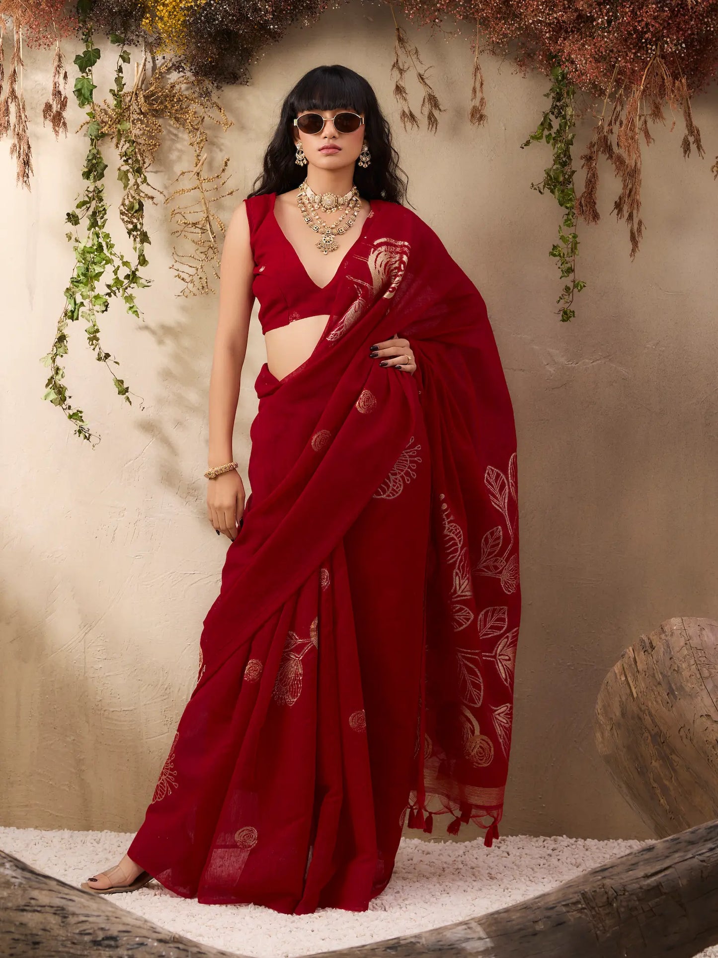 Crimson Red Zari Weaving Silk Saree