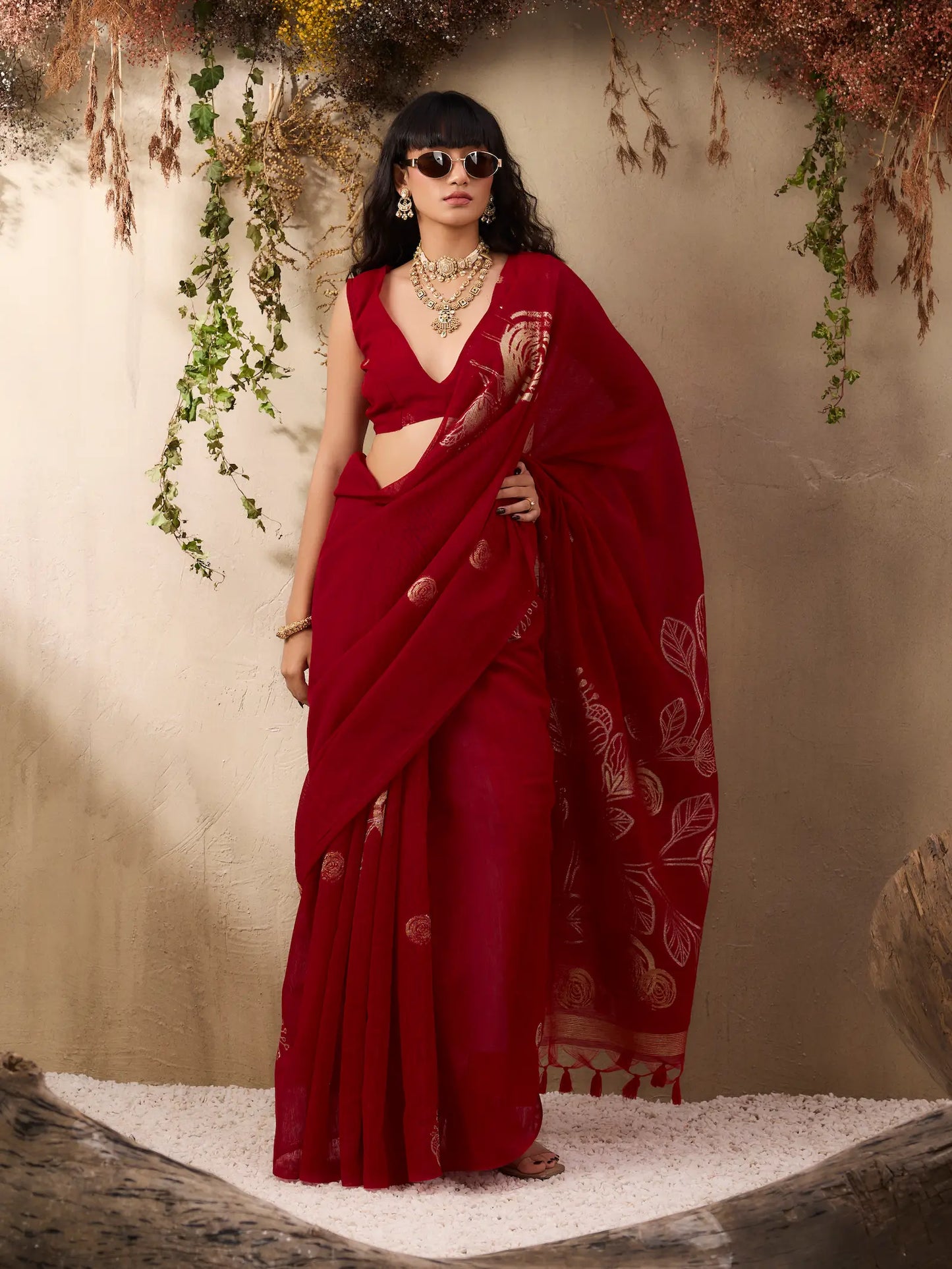 Crimson Red Zari Weaving Silk Saree