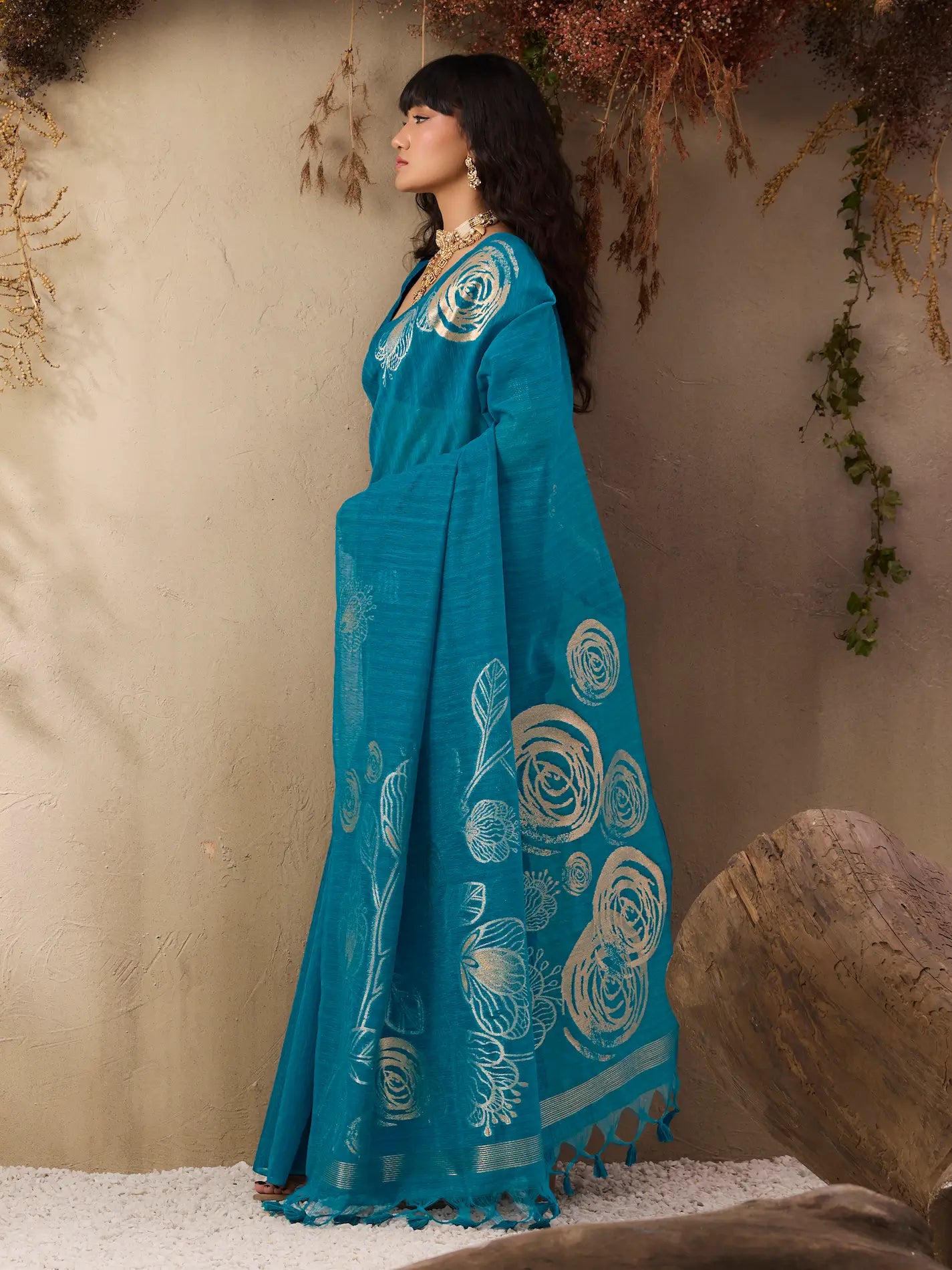 Deep Teal Zari Weaving Silk Saree