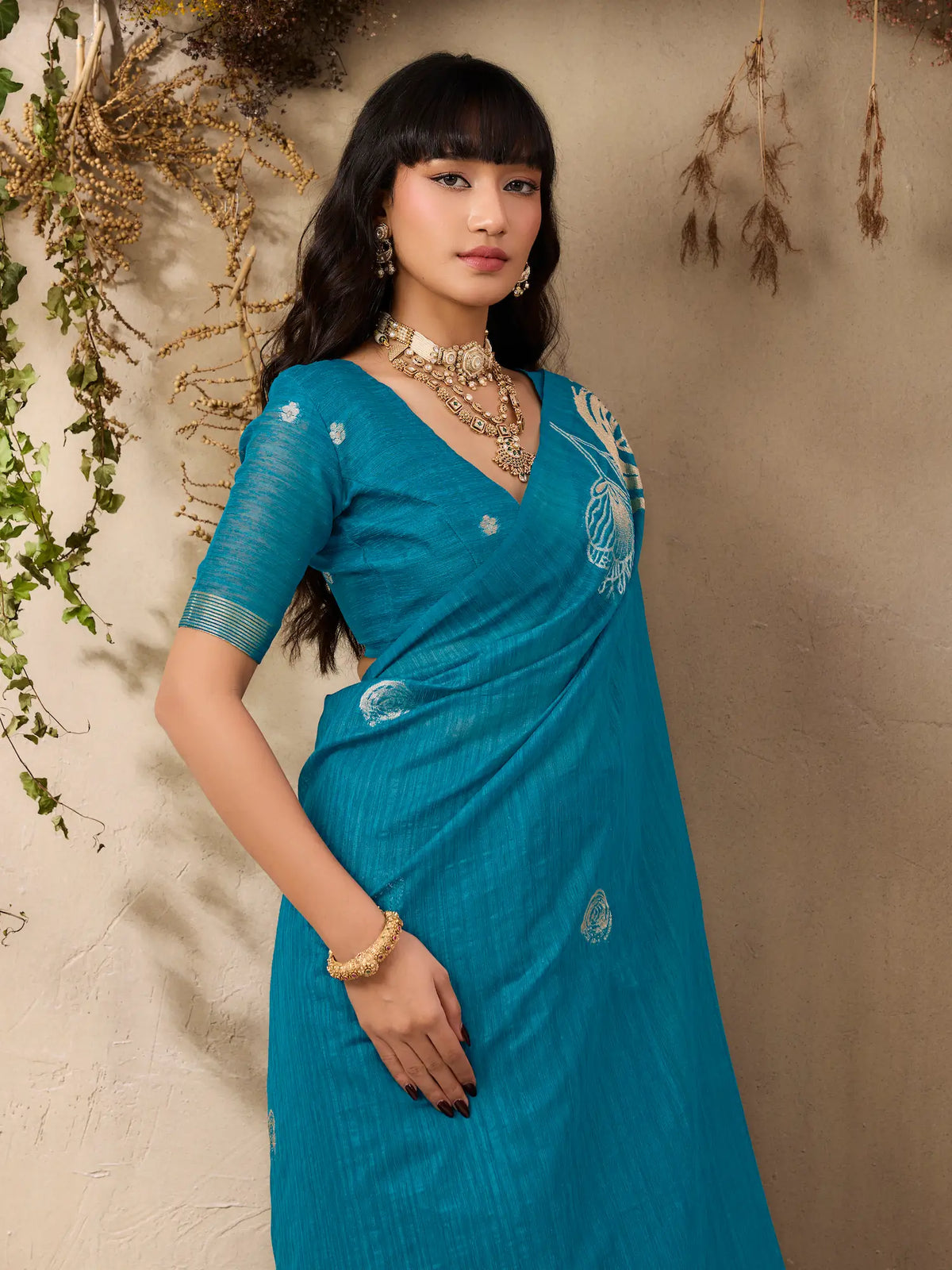 Deep Teal Zari Weaving Silk Saree