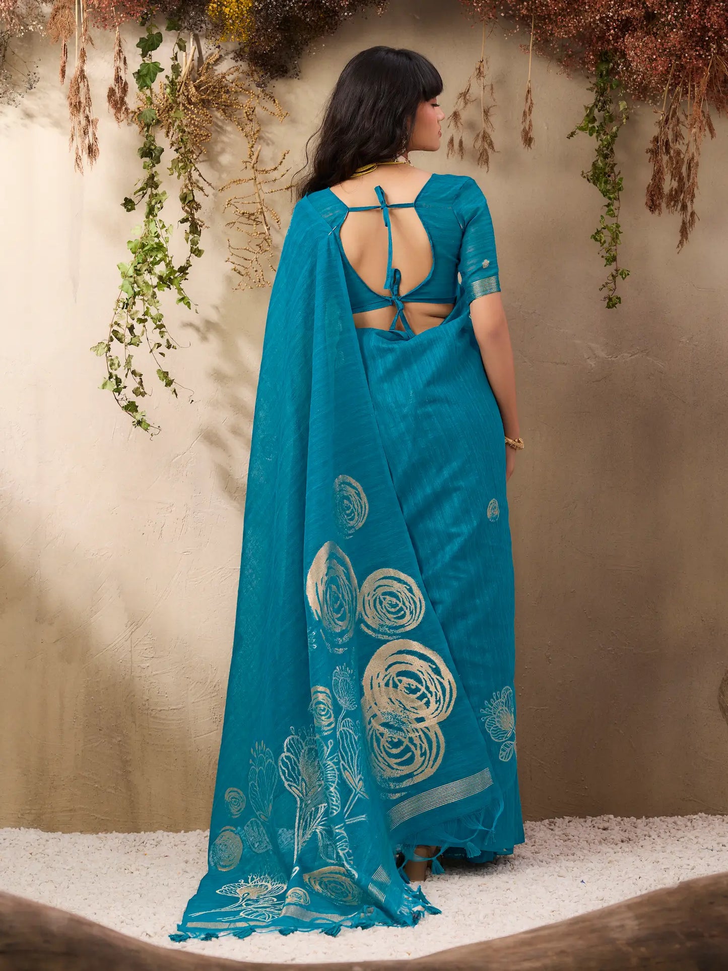 Deep Teal Zari Weaving Silk Saree
