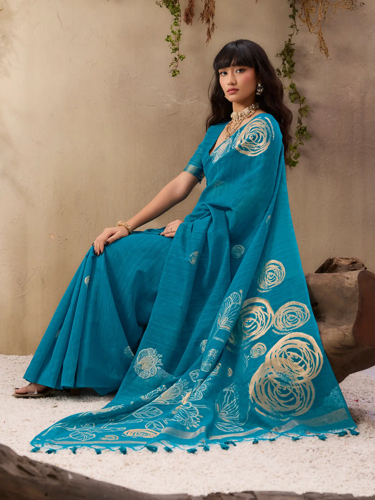 Deep Teal Zari Weaving Silk Saree