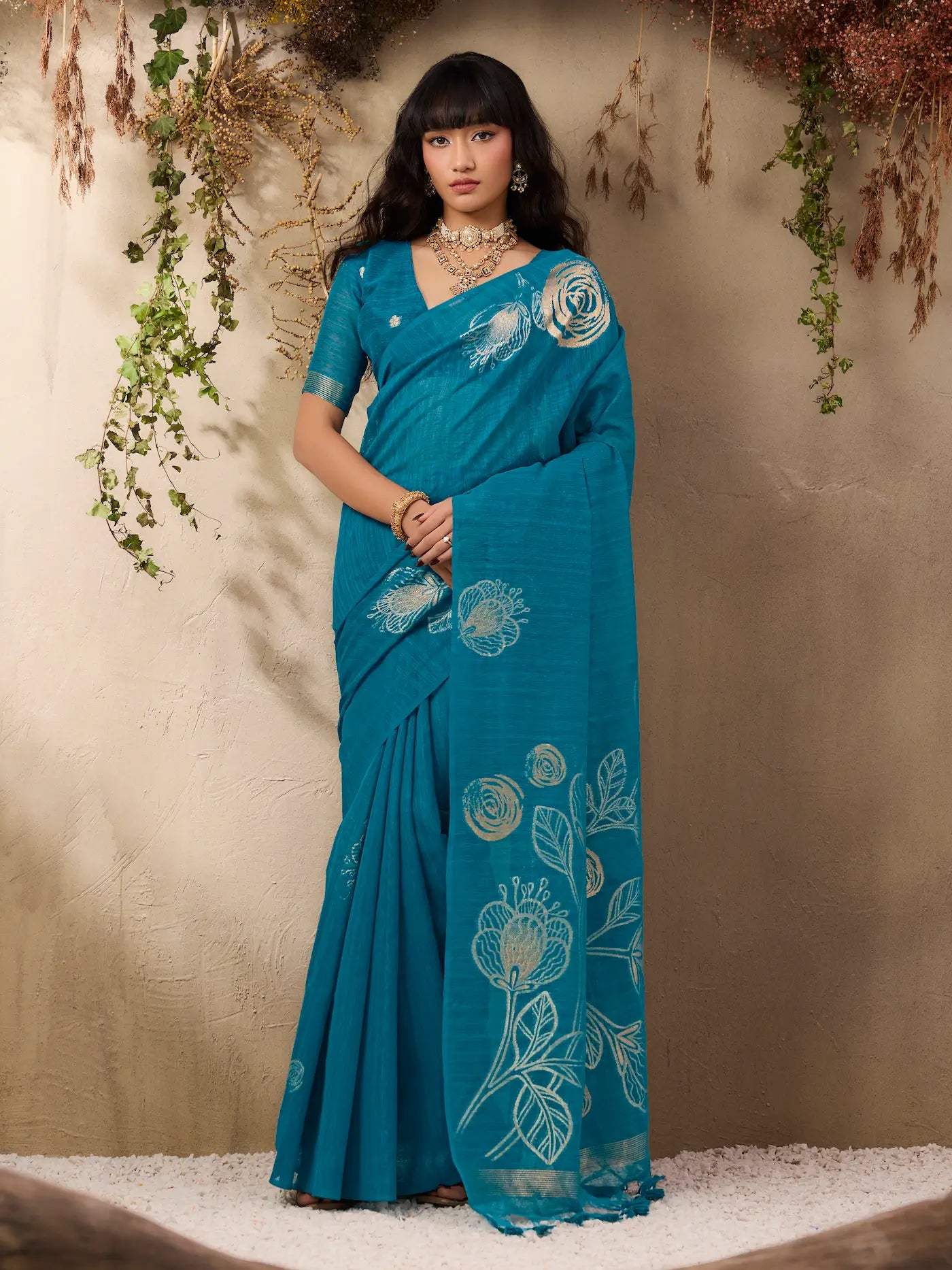 Deep Teal Zari Weaving Silk Saree