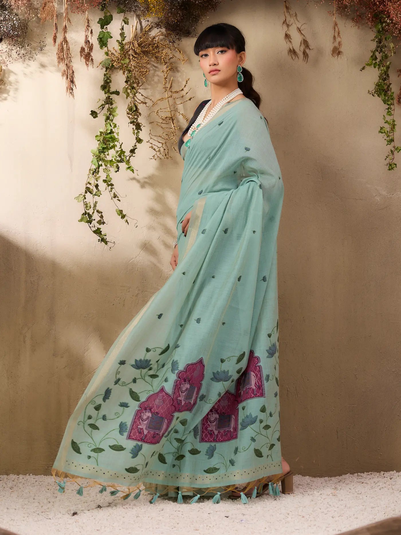 Sky Blue Cotton Weaving Saree