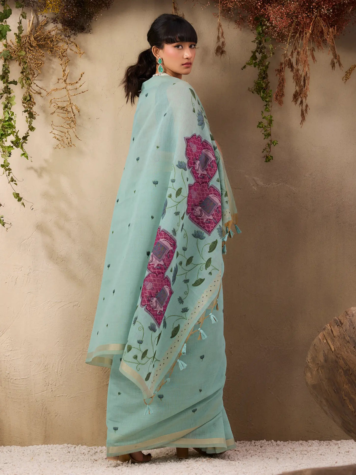 Sky Blue Cotton Weaving Saree