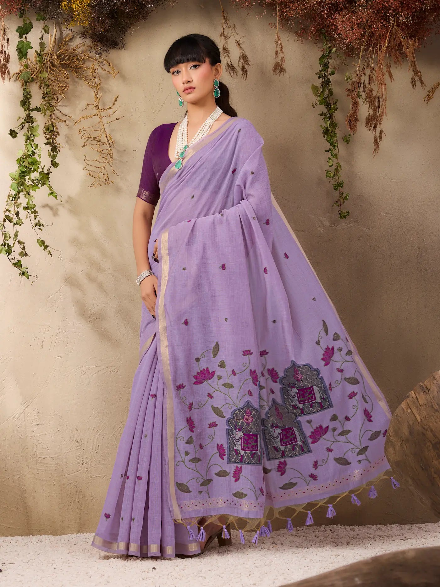 Lavender Cotton Weaving Saree