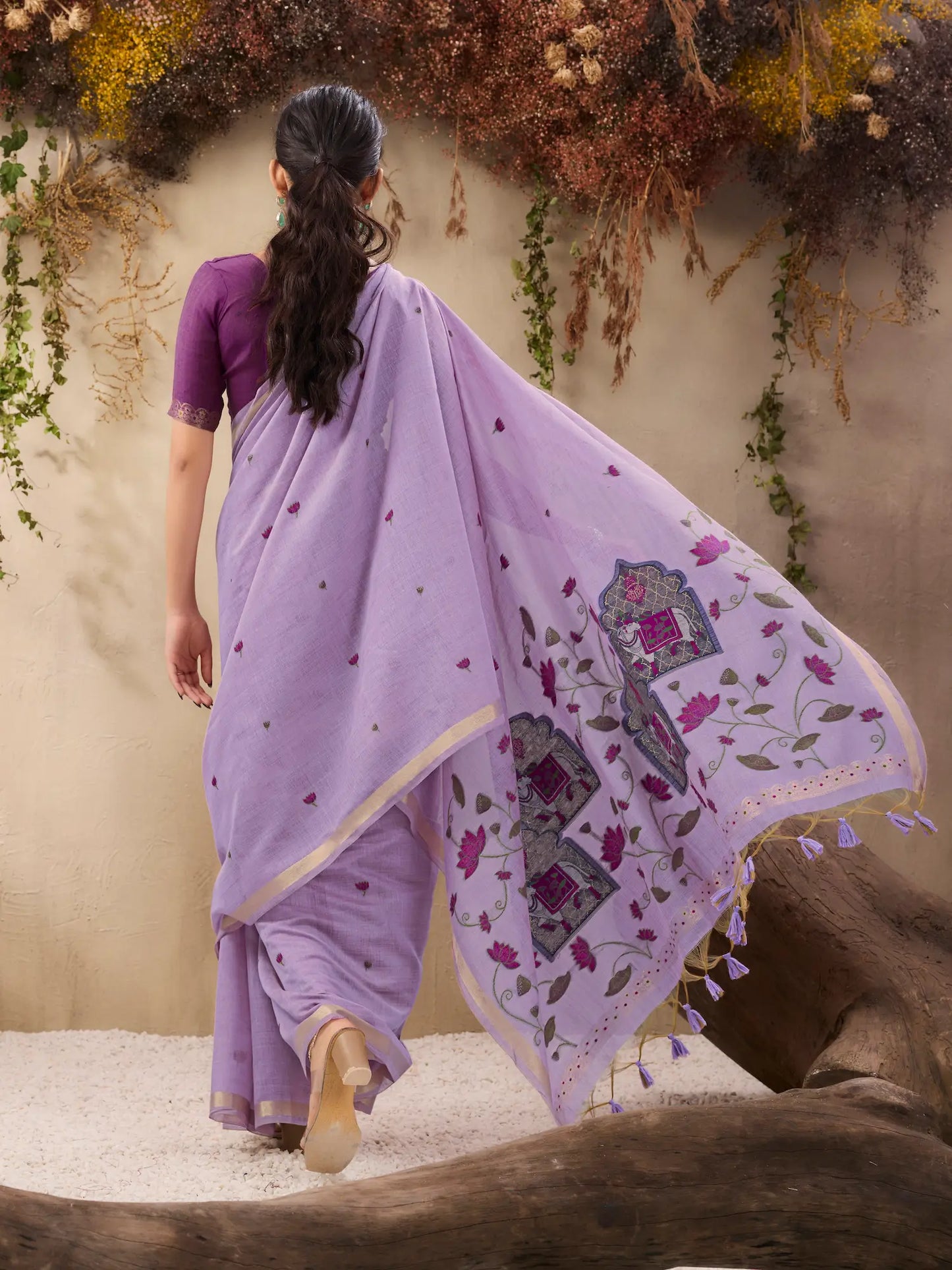Lavender Cotton Weaving Saree